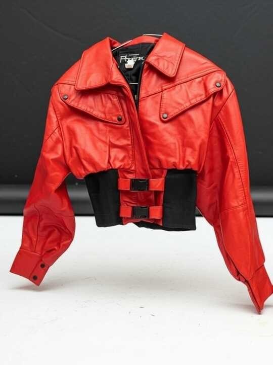 RARE 1990s Outerwear by Phoenix Red Leather Cropped Corset Waist Moto Bomber S