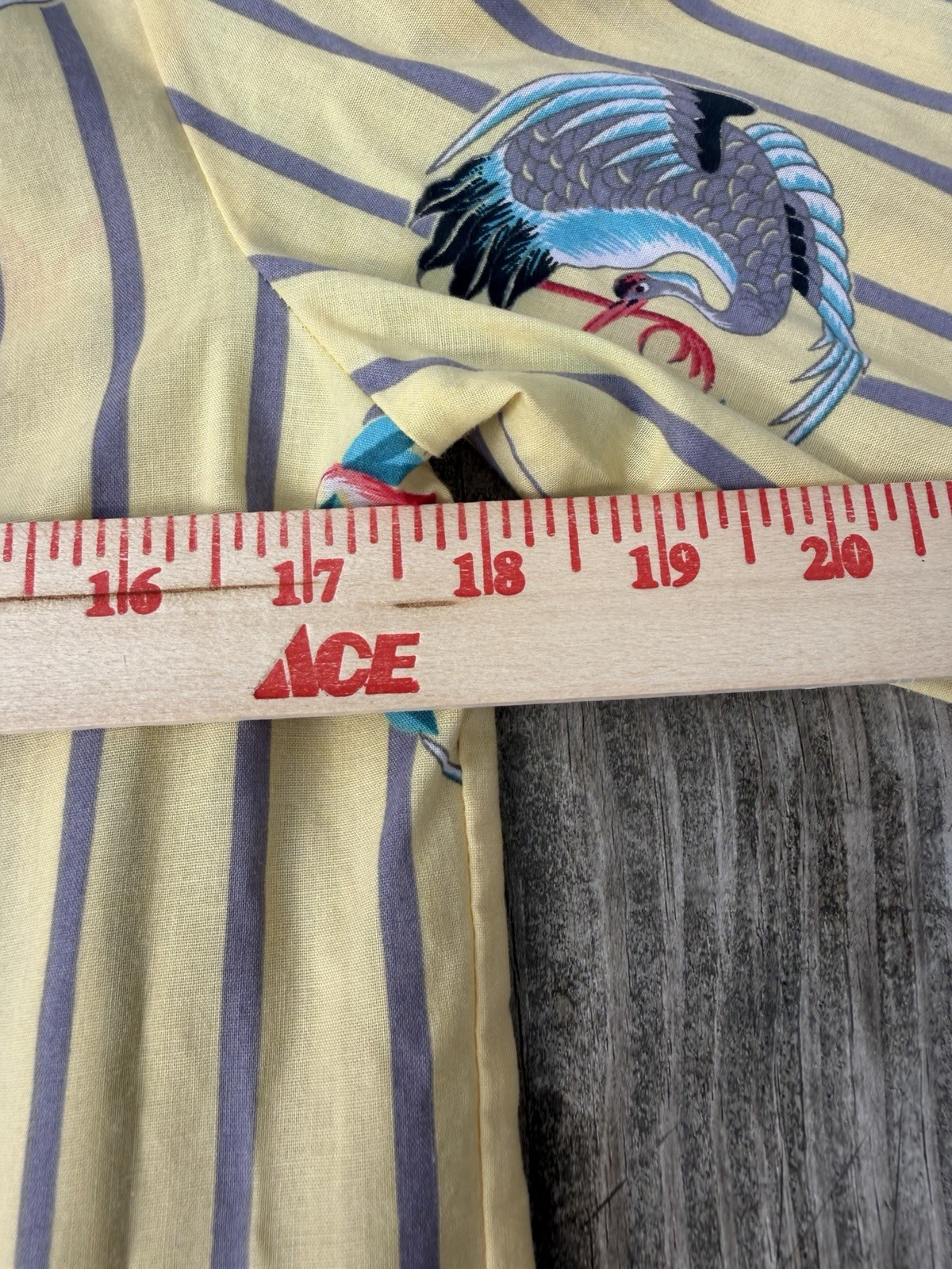 Vintage 70s Bennington Court yellow striped Asian cranes poplin popover blouse M