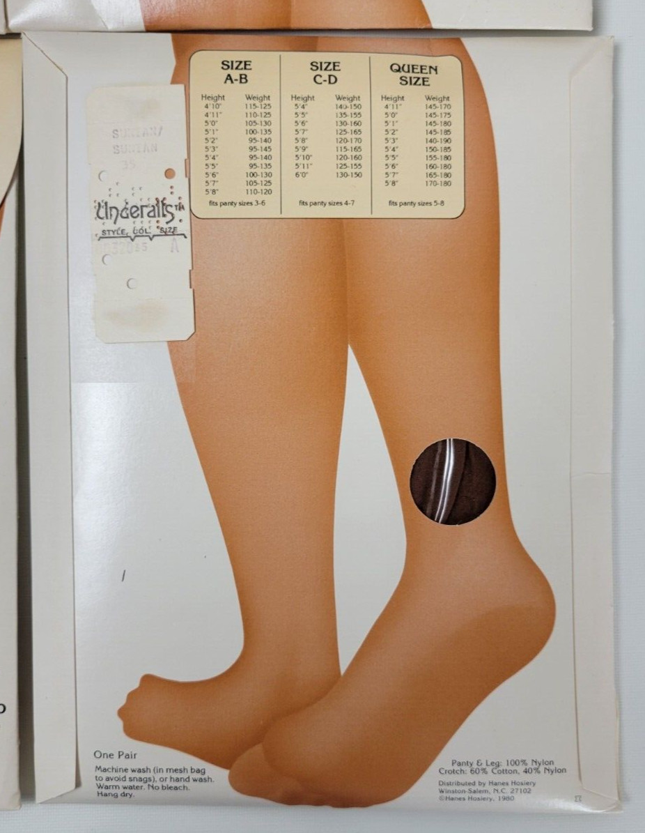 Vtg 1980 NIP 6 Prs Underalls Pantyhose Brief Panty Sandalfoot Suntan 320 Sz A-B