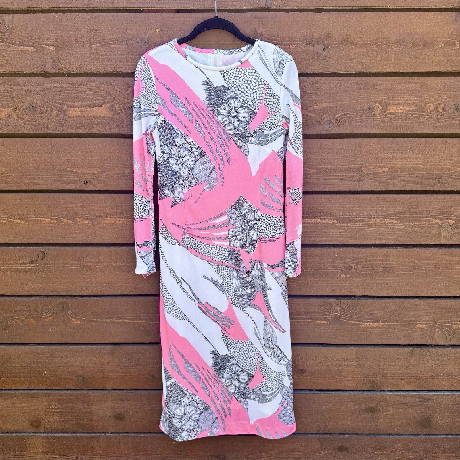Vintage 60s 70s Tissus J Leonard Italmodell Borelli Mod Floral Midi Dress 38 S