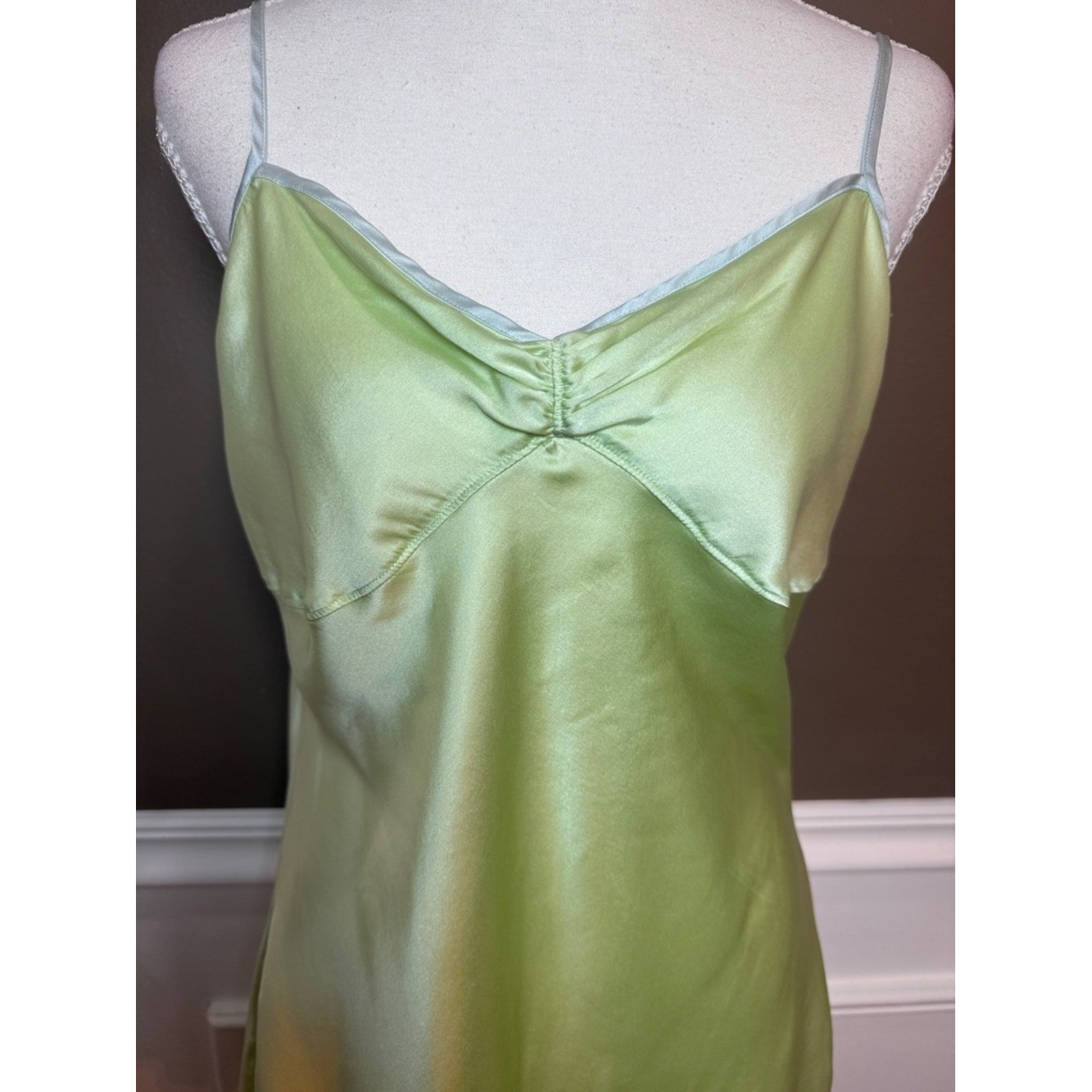 Mary Green Silk Cami Y2K Pale Green Satin Slip Top S