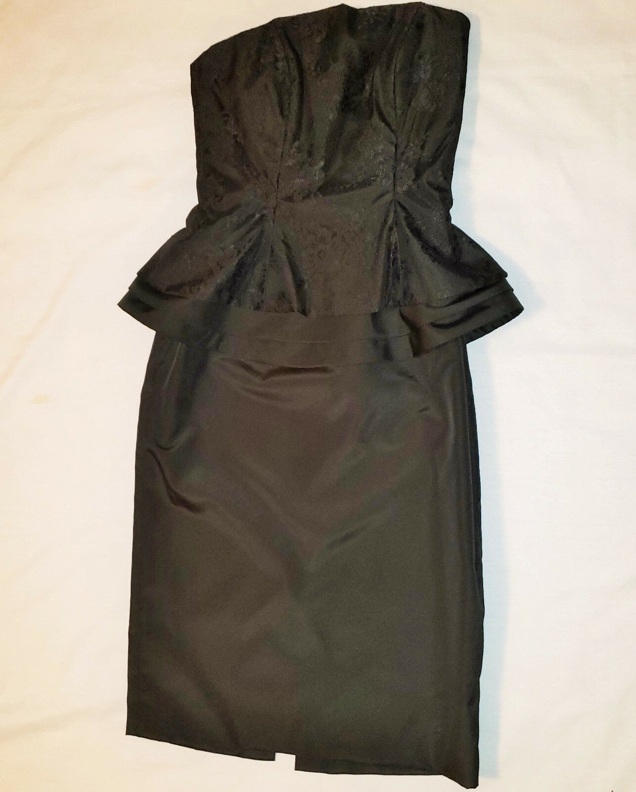 Vintage Louisa Nevins Strapless Cocktail Black Dress Ruffled Hip Free Ship SZ 4