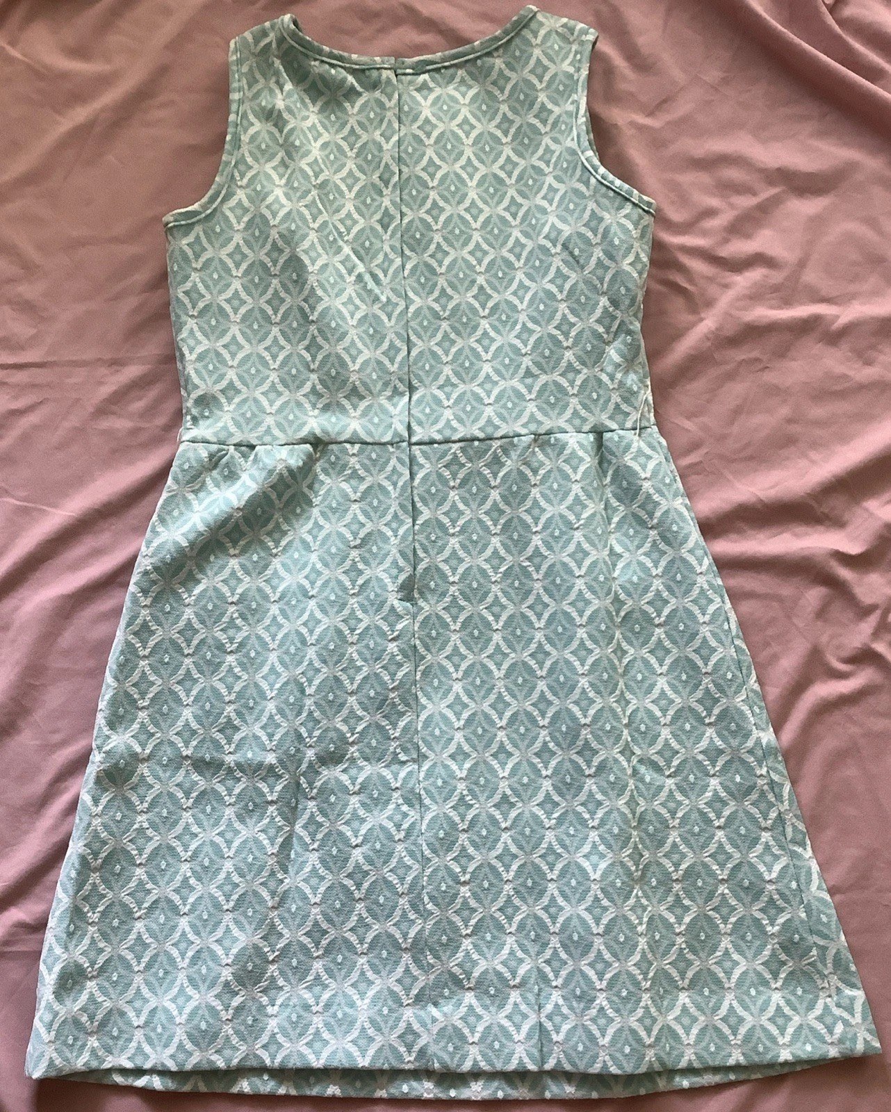 VTG 1960s Mod Baby Blue Geo Print Shift Dress Women’s Size 18 Sleeveless A-line