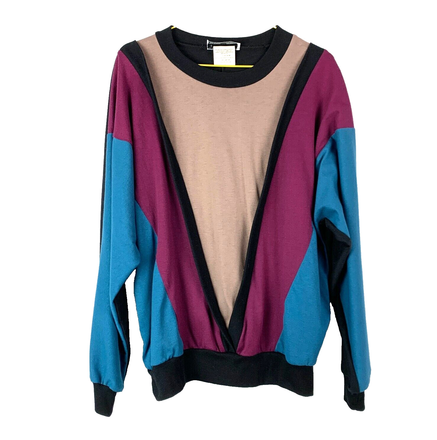 Vintage 90s The Season Ticket Colorblock Deep Vee Long Sleeve Shirt Womens Large