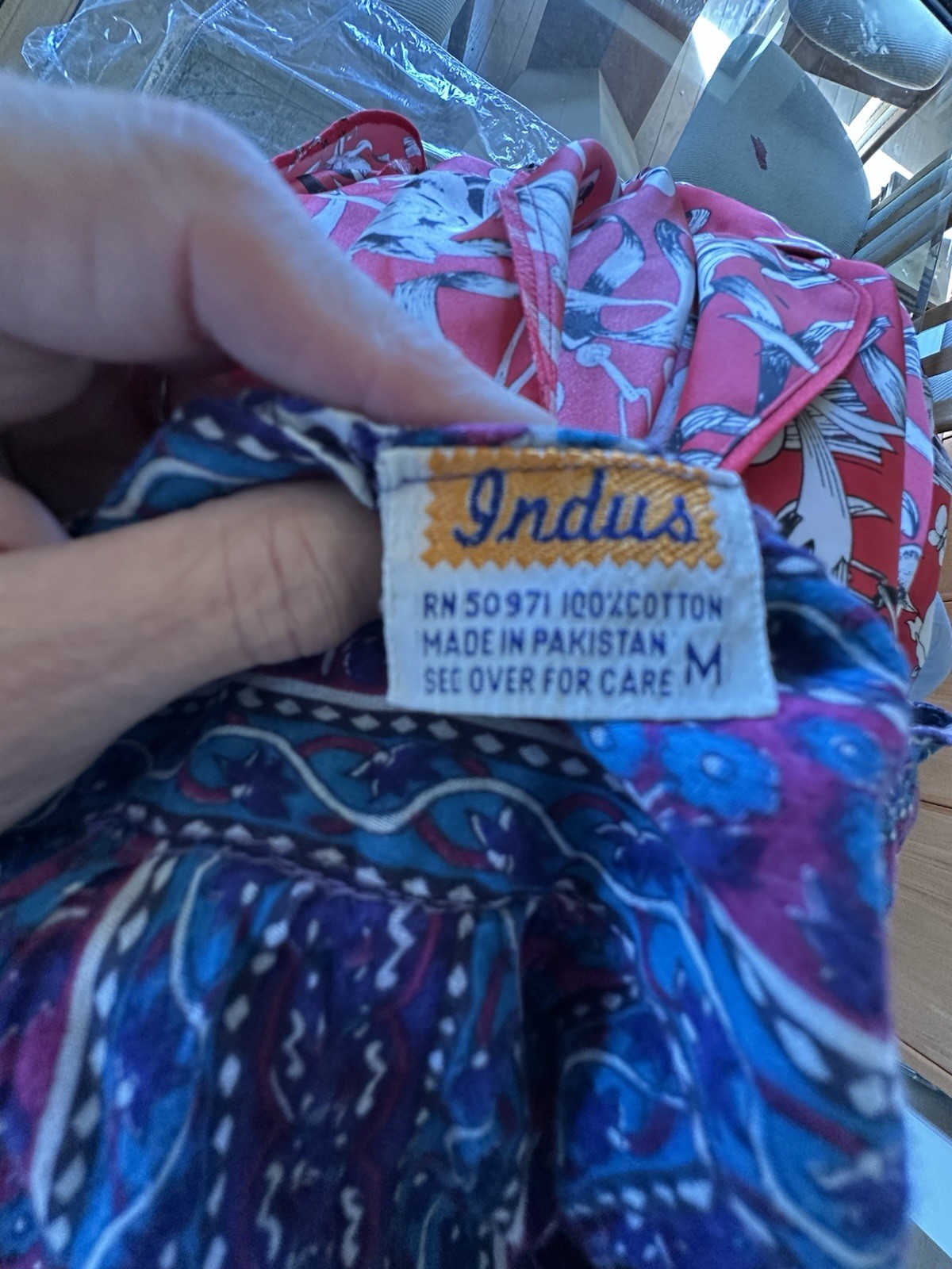 Vtg 1970s INDUS Block Print India Dress Super Lightweight Cotton Sz S/M