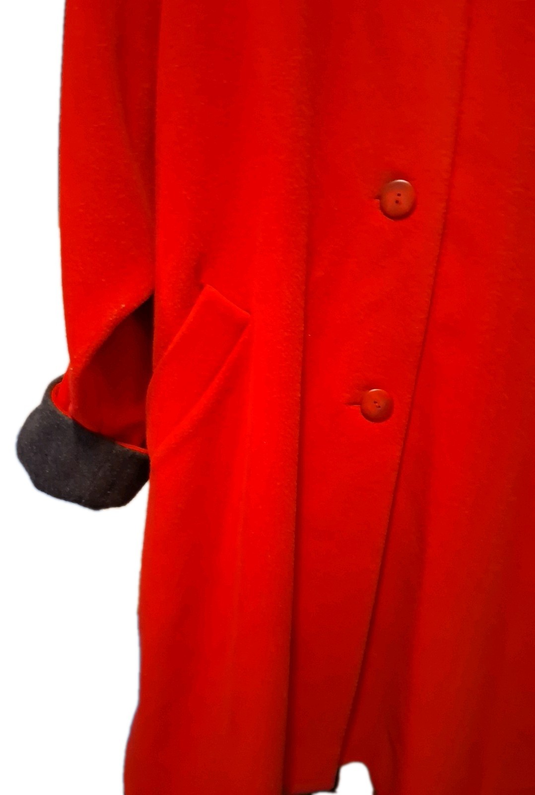Rare Linda Richards 80s 100%Wool Coat Red Gray Double Lapel Oversized Maximalist