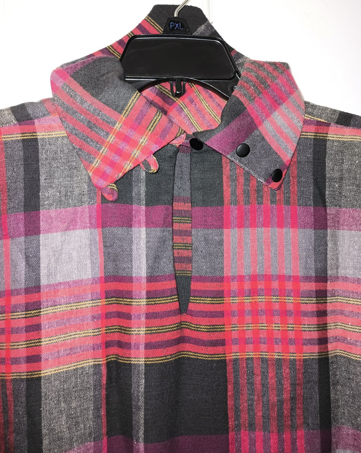 Vtg 80s Barboglio Cristina Jan Rustic Red Plaid Flannel High Collar Pullover Top