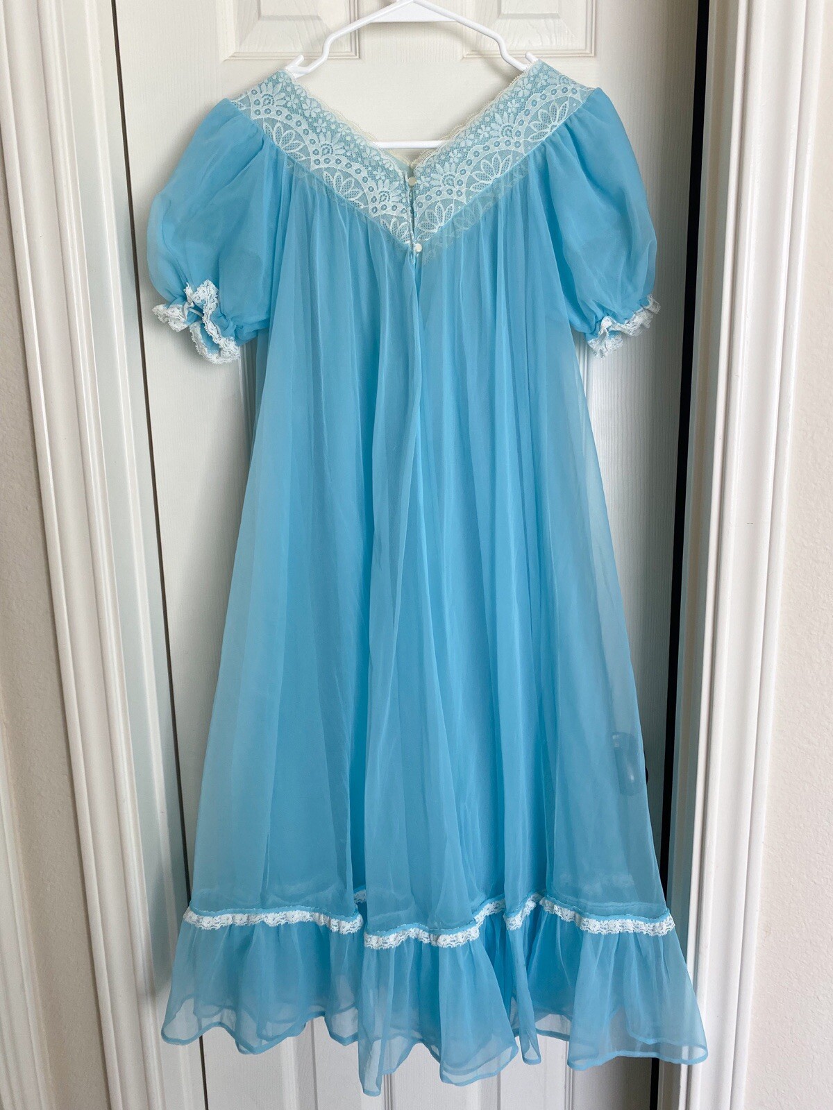 Vintage Lisette Al Sterling RARE Gown Peignoir Set Sky Blue Nylon Coquette Small