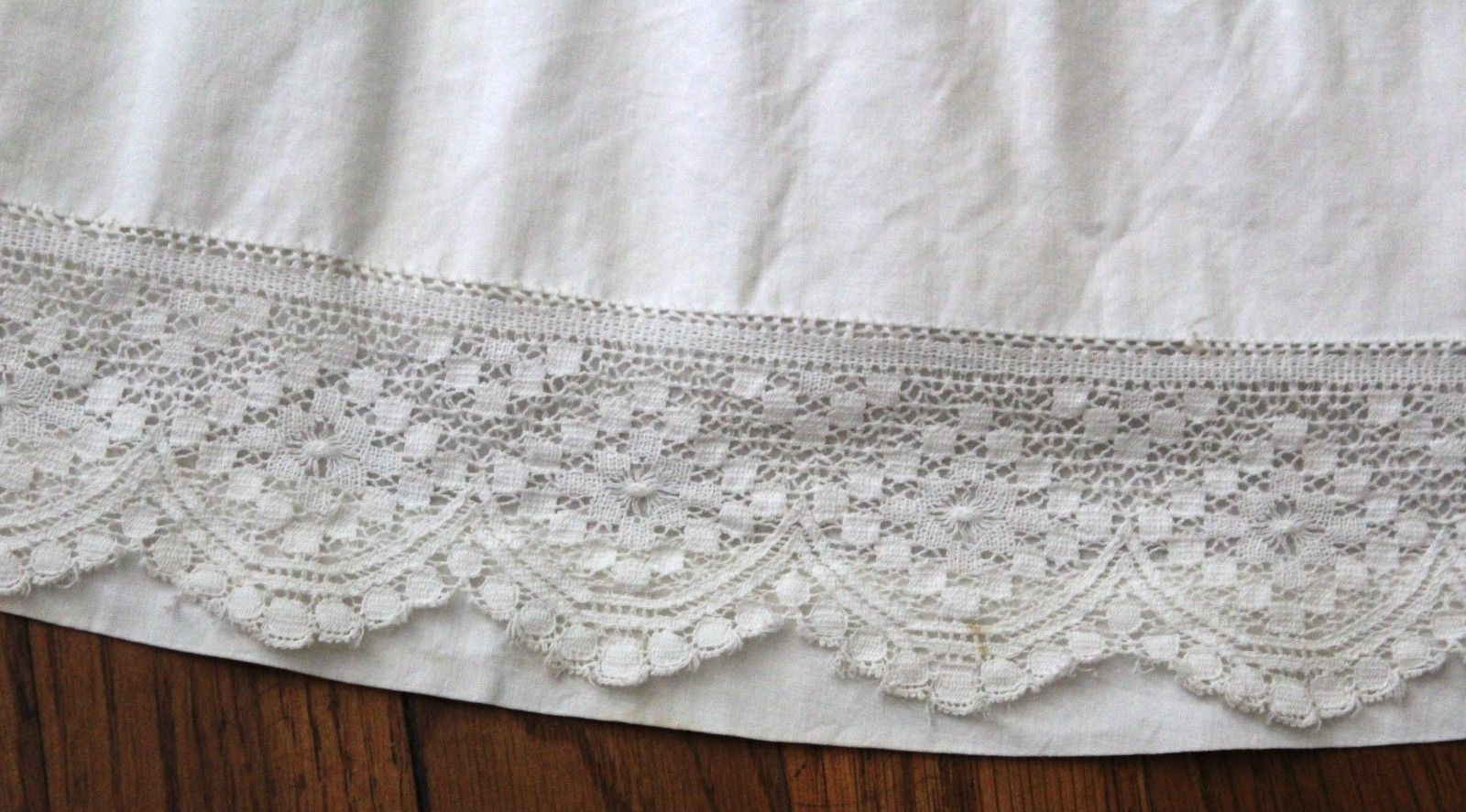 Antique Wide Cotton Half Slip with Lace & Trim Needs Elastic or Band