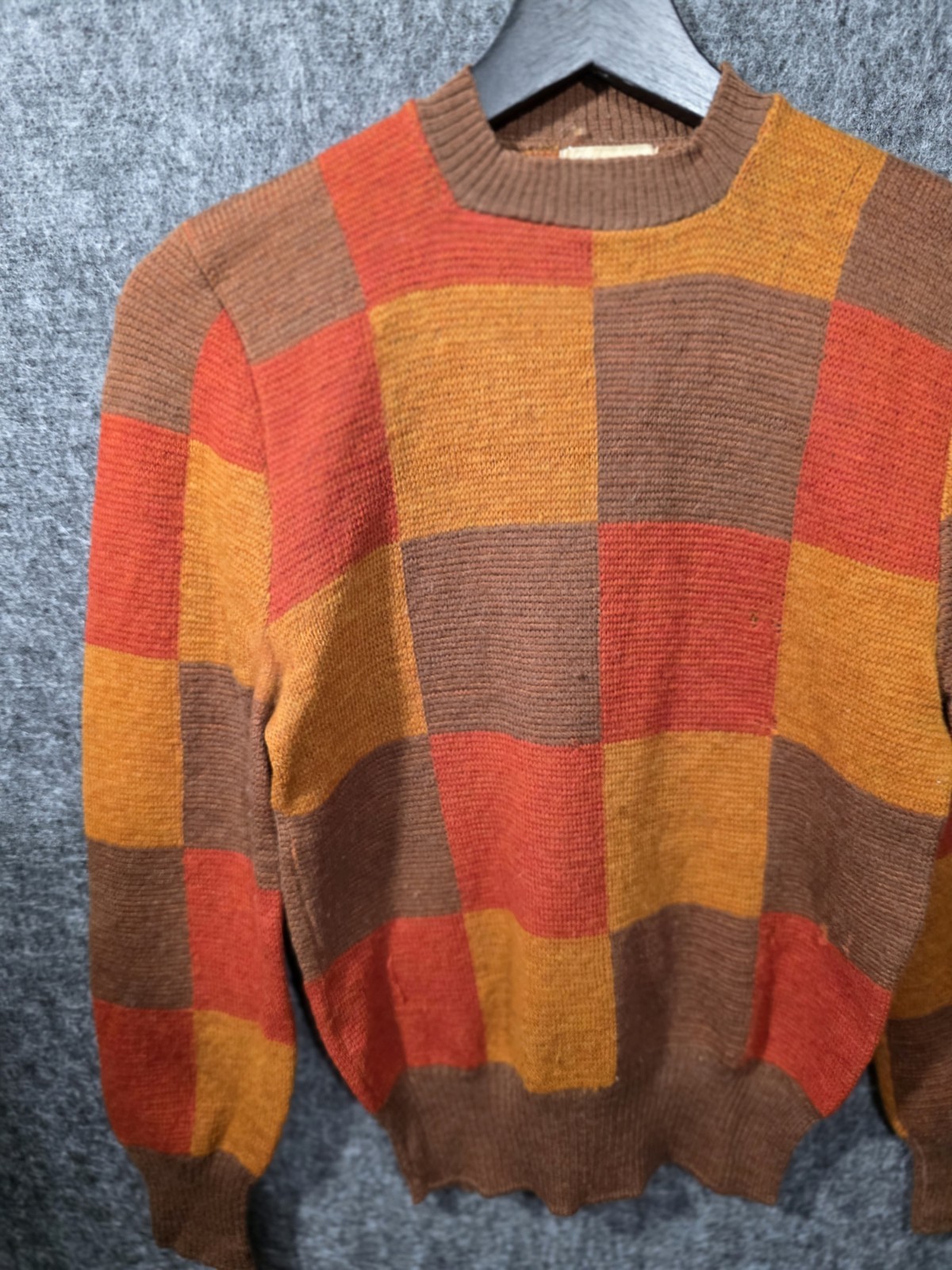 Vintage The Wilroy Traveller New York Knit Sweater Checkered Orange Brown 50s