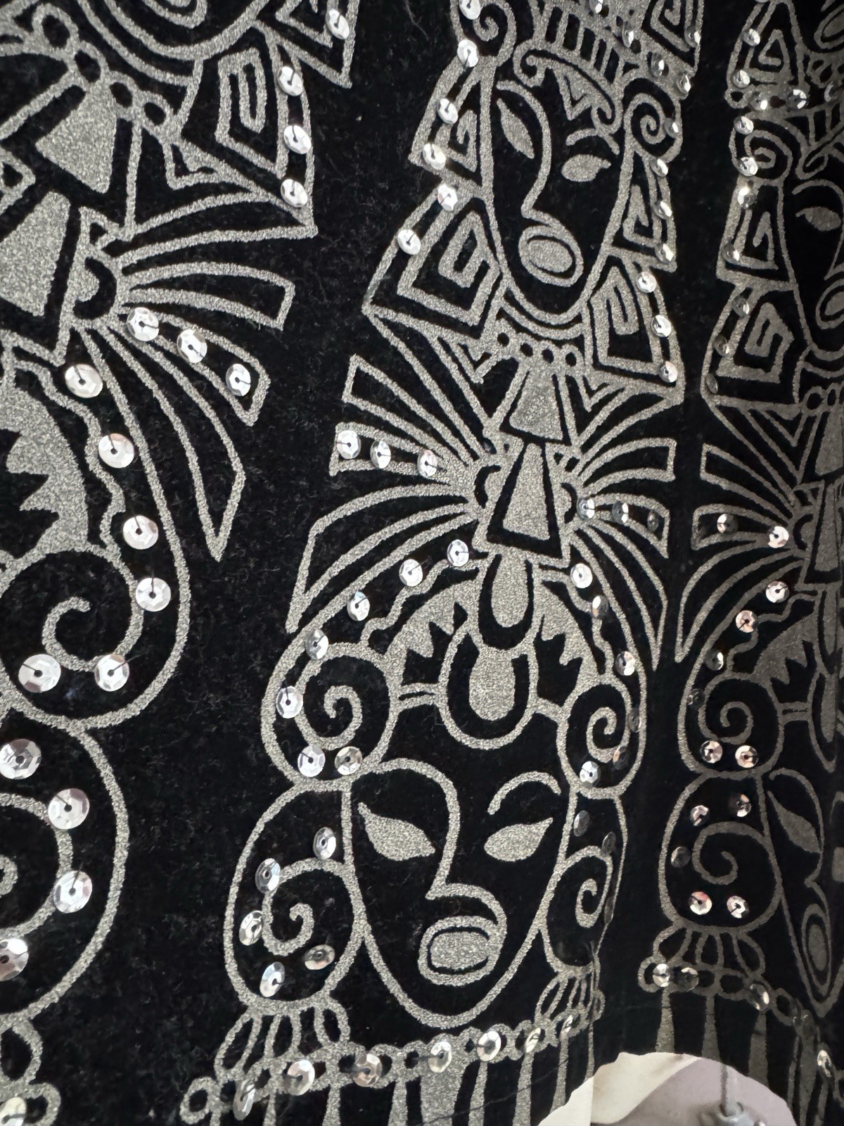 Vintage Velvet black circle skirt-Hand painted-Sequin-1950s-Skate-Silver-Deity-M
