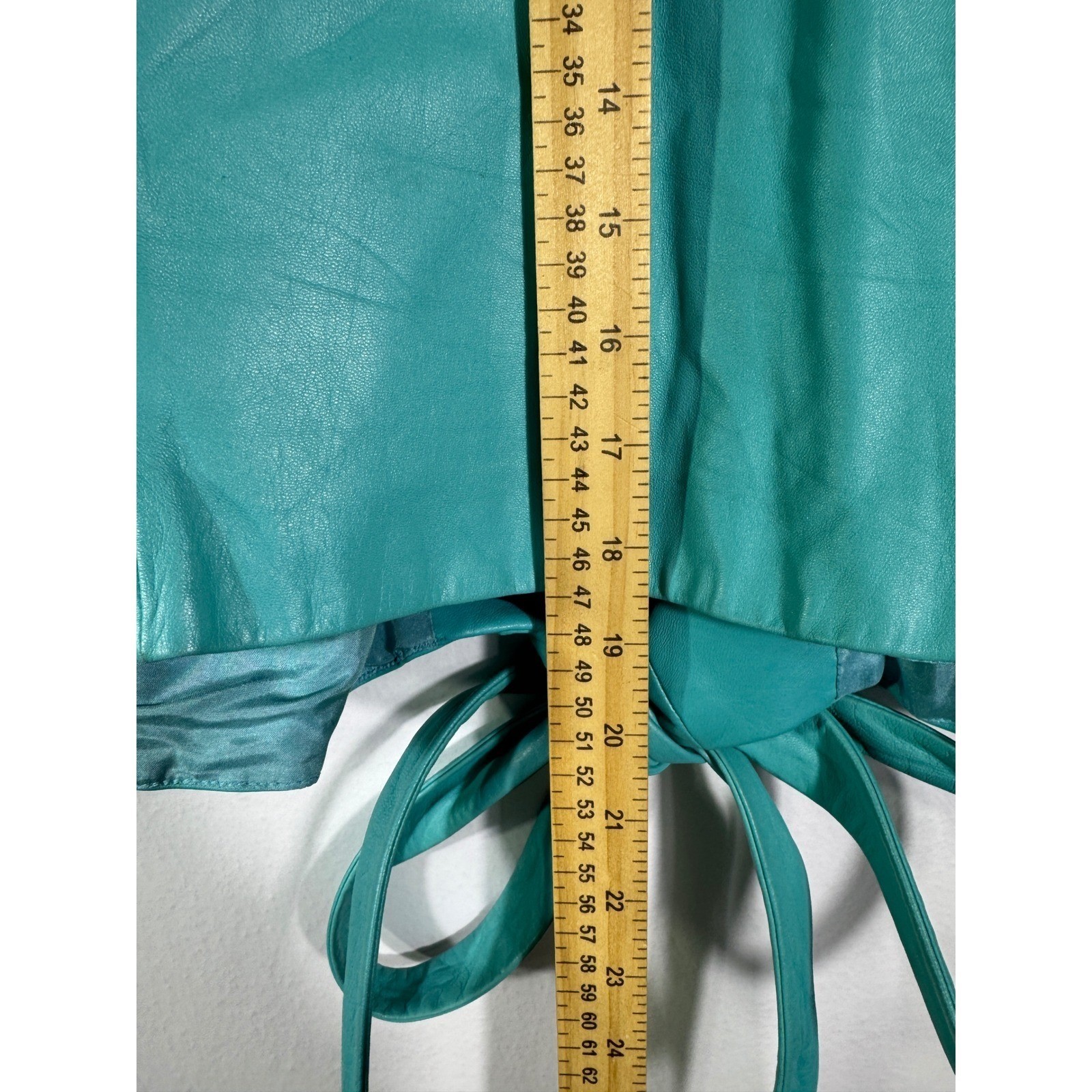 Badgley Mischka Vintage Teal Leather Jacket Silk Lined Cropped Tie Waist Sz M/8