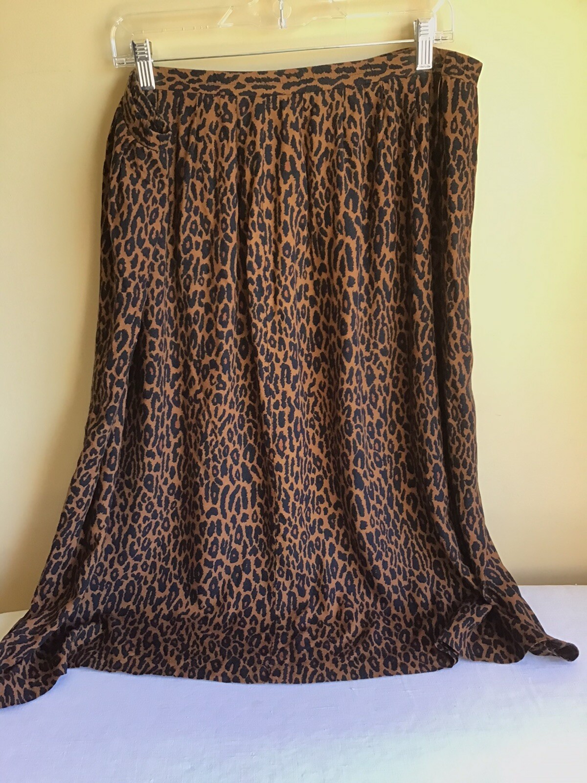 Vintage Womens Animal Print Cheetah Leopard Knee Length Pleated Skirt Size 12