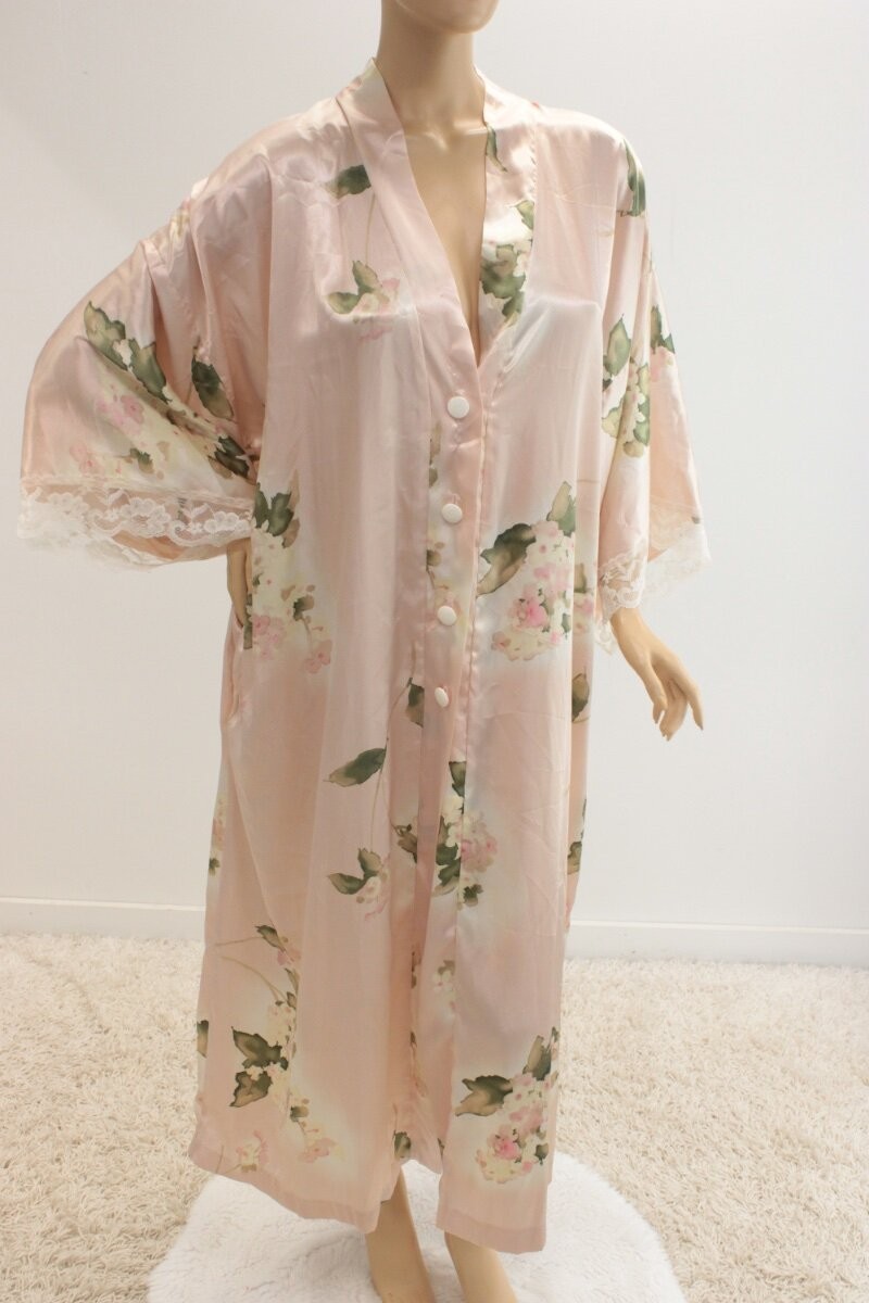 Vtg Long Kimono Robe Soft Slippery Satin Plus Size 2X F Shiny Polyester Diva Fem