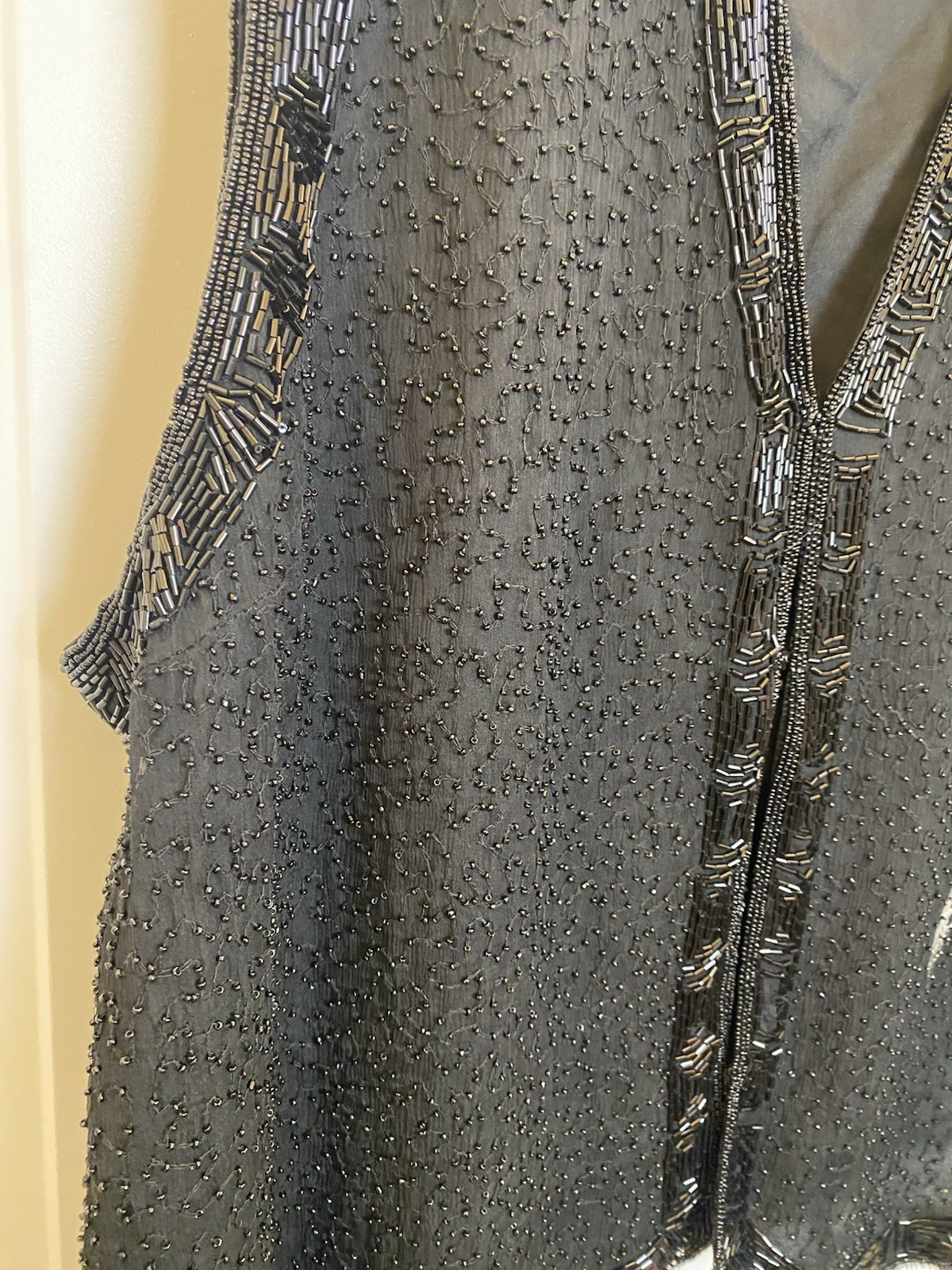 Rafaela Vintage Beaded Black Silk Vest XL Fancy party accessory