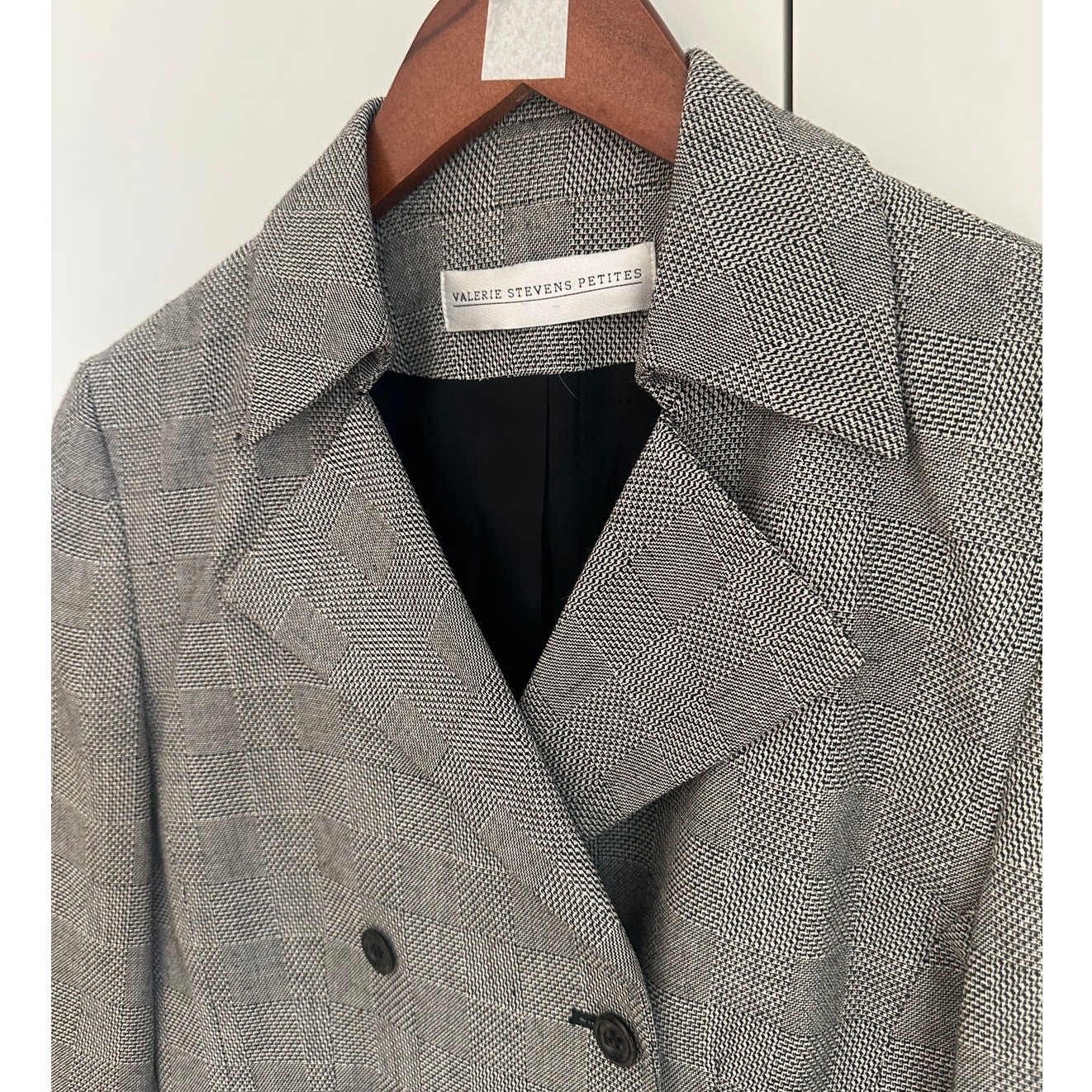 Vtg Cropped Blazers Black/White Herringbone Check Size 2P Double Breasted