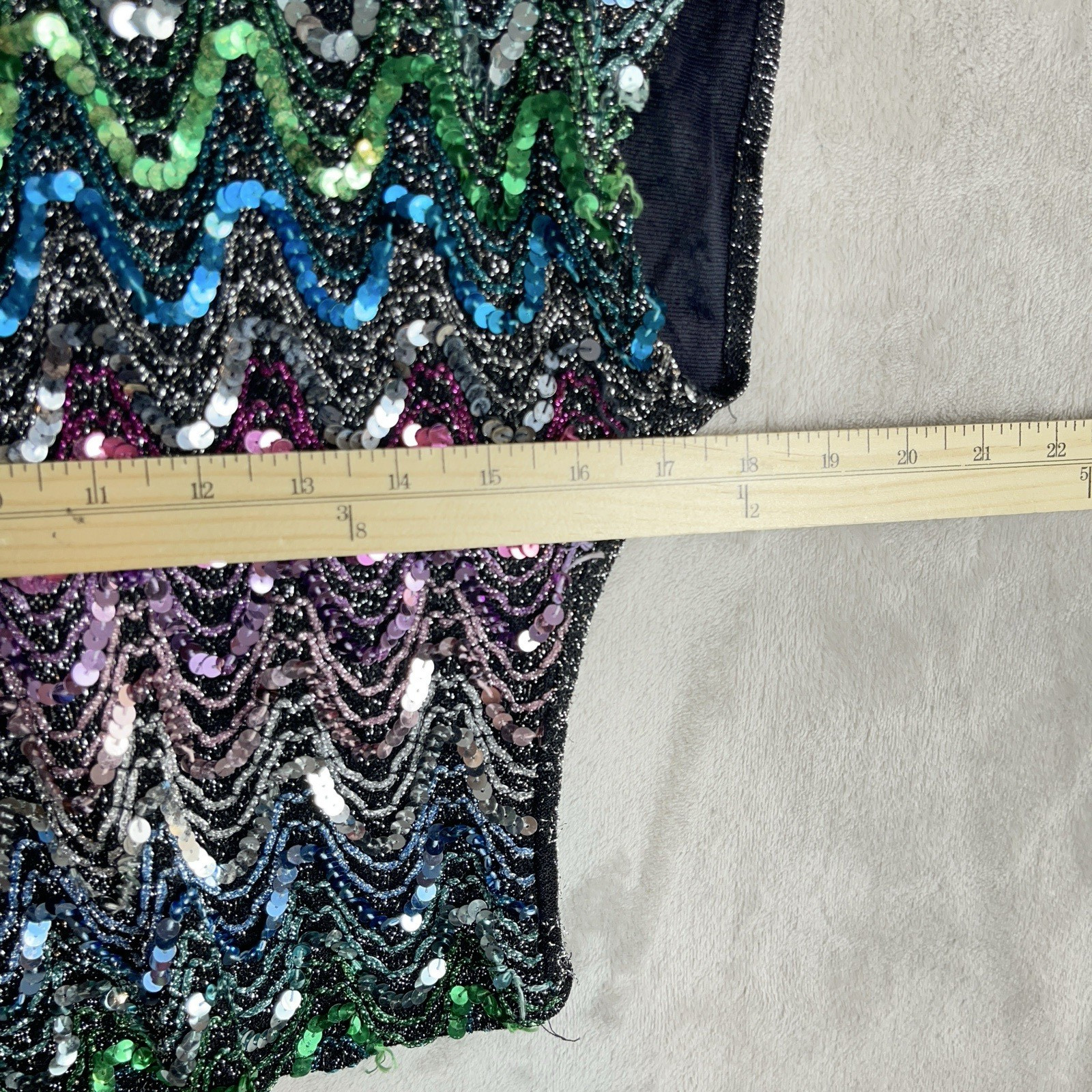 Vintage 70s Rio Rainbow Sequin Blouse Disco Sequin S/M Studio 54 Union Made