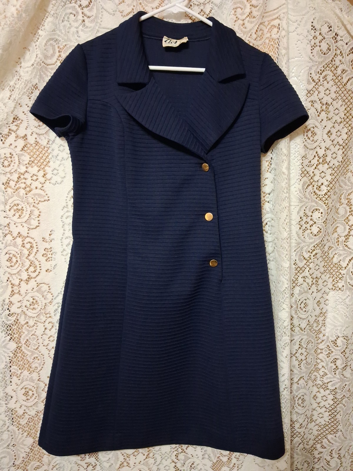 Vintage 1960s Navy Blue Dress. By Act III Union Made