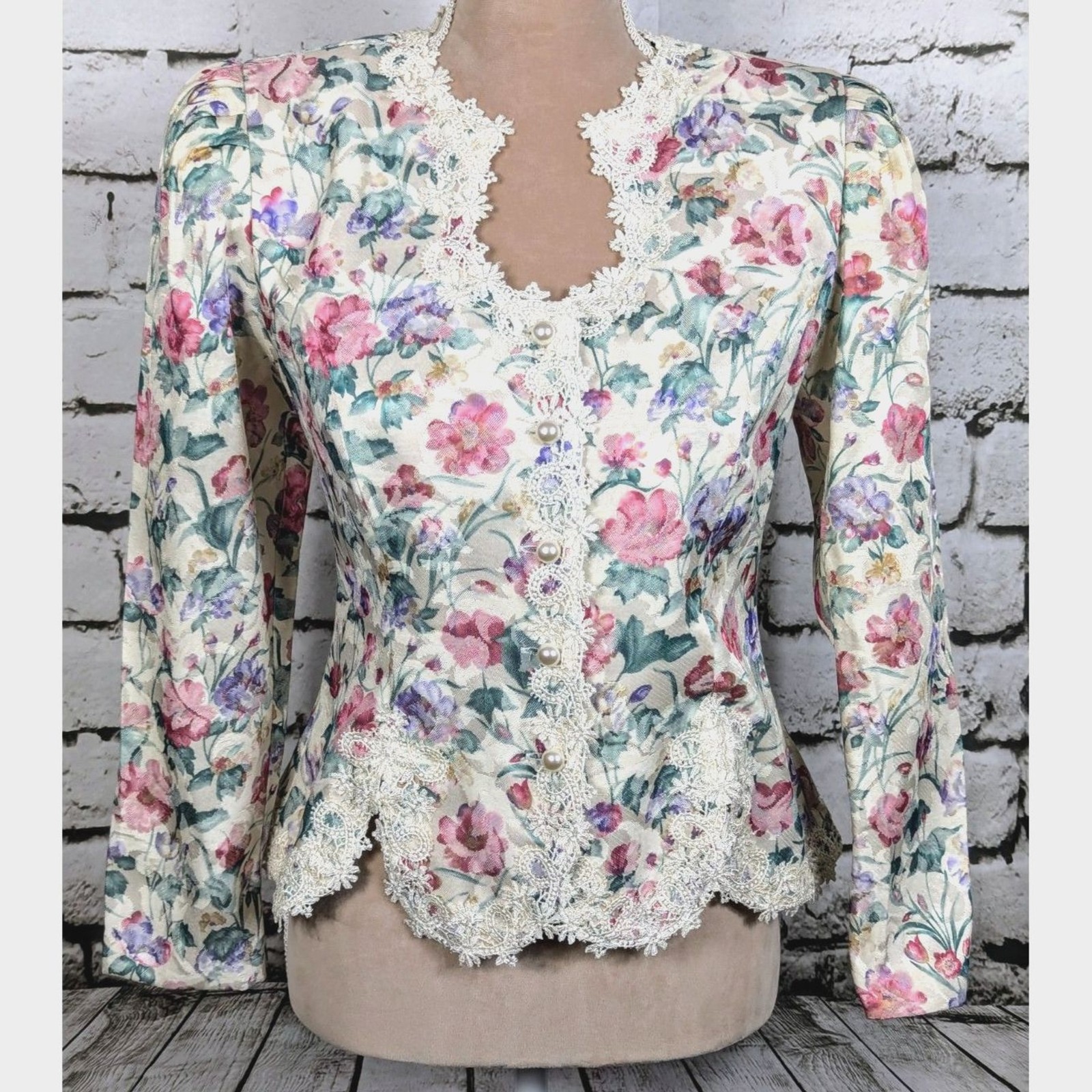 Vintage Floral Chintz Brocade Coastal Grandma English Garden Cottage Jacket 4P