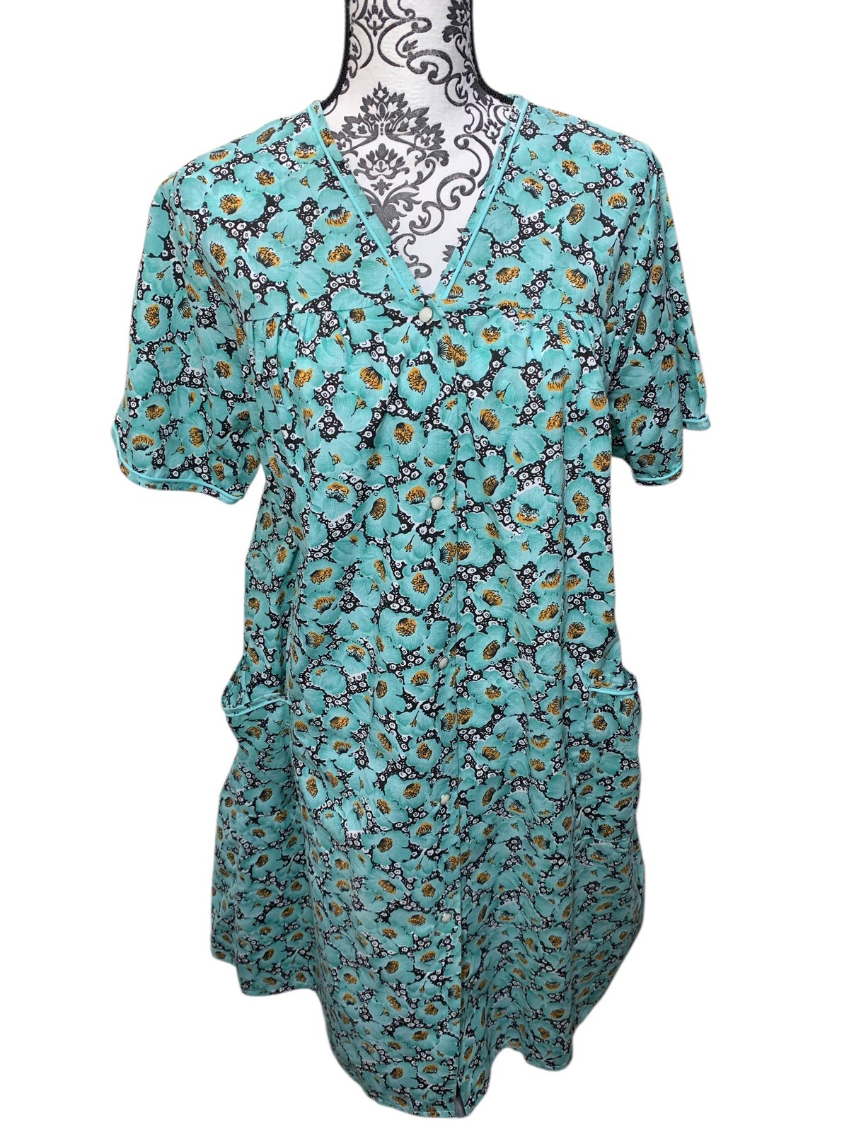 Vintage House Dress Patio Lounger Snap Front Robe Duster Mumu Large Grannycore