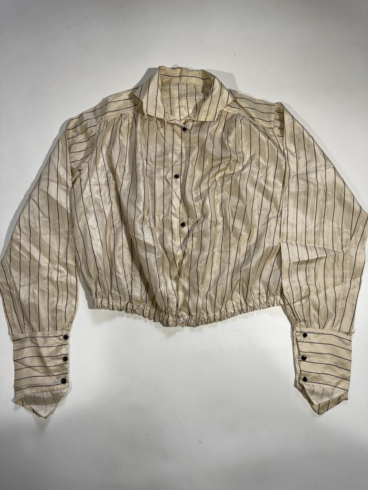 Antique Vintage 1910s Shirtwaist Blouse White Silk Stripes Edwardian