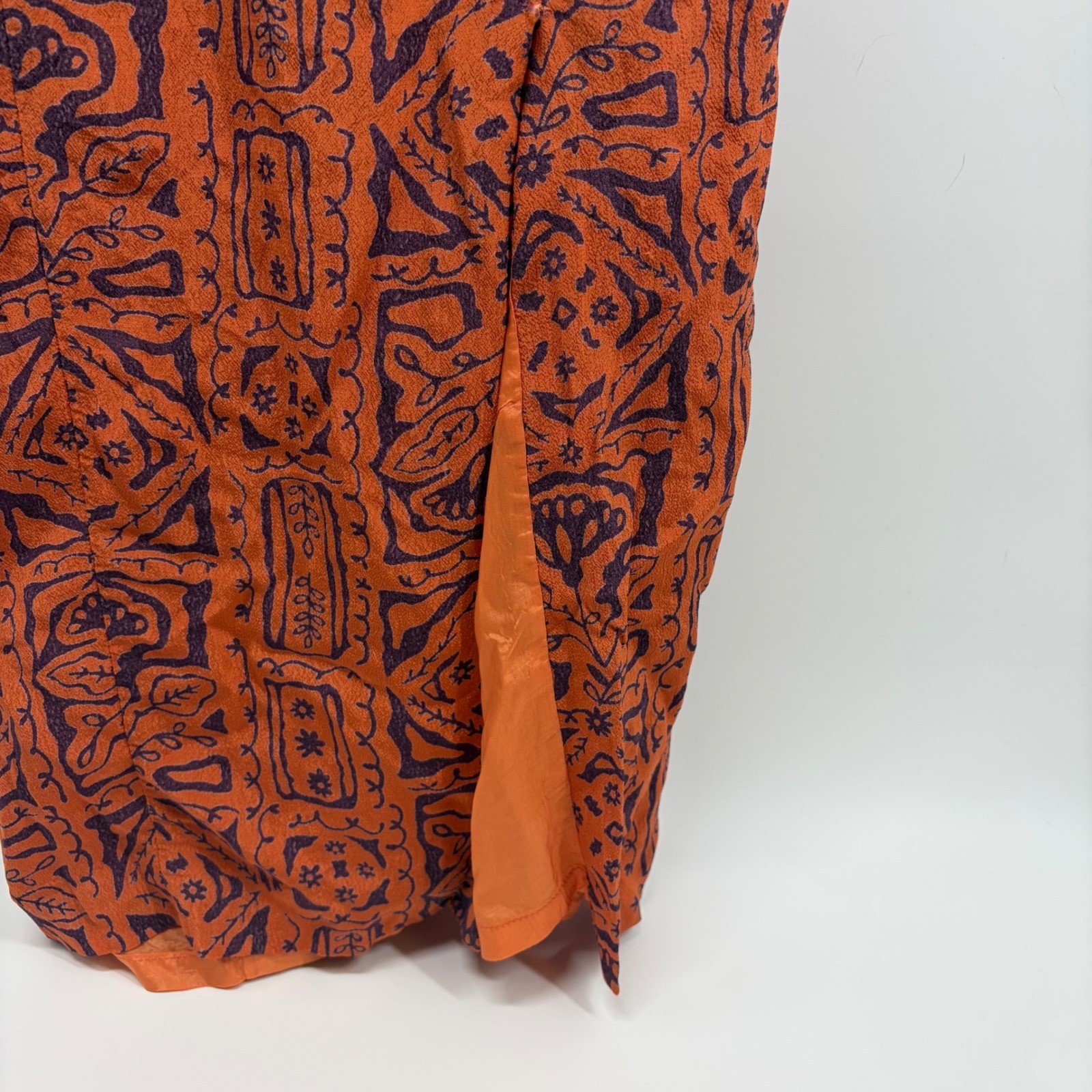 Vintage 90s Karin Stevens Rust Orange Whimsigoth Boho Tribal Geometric Dress
