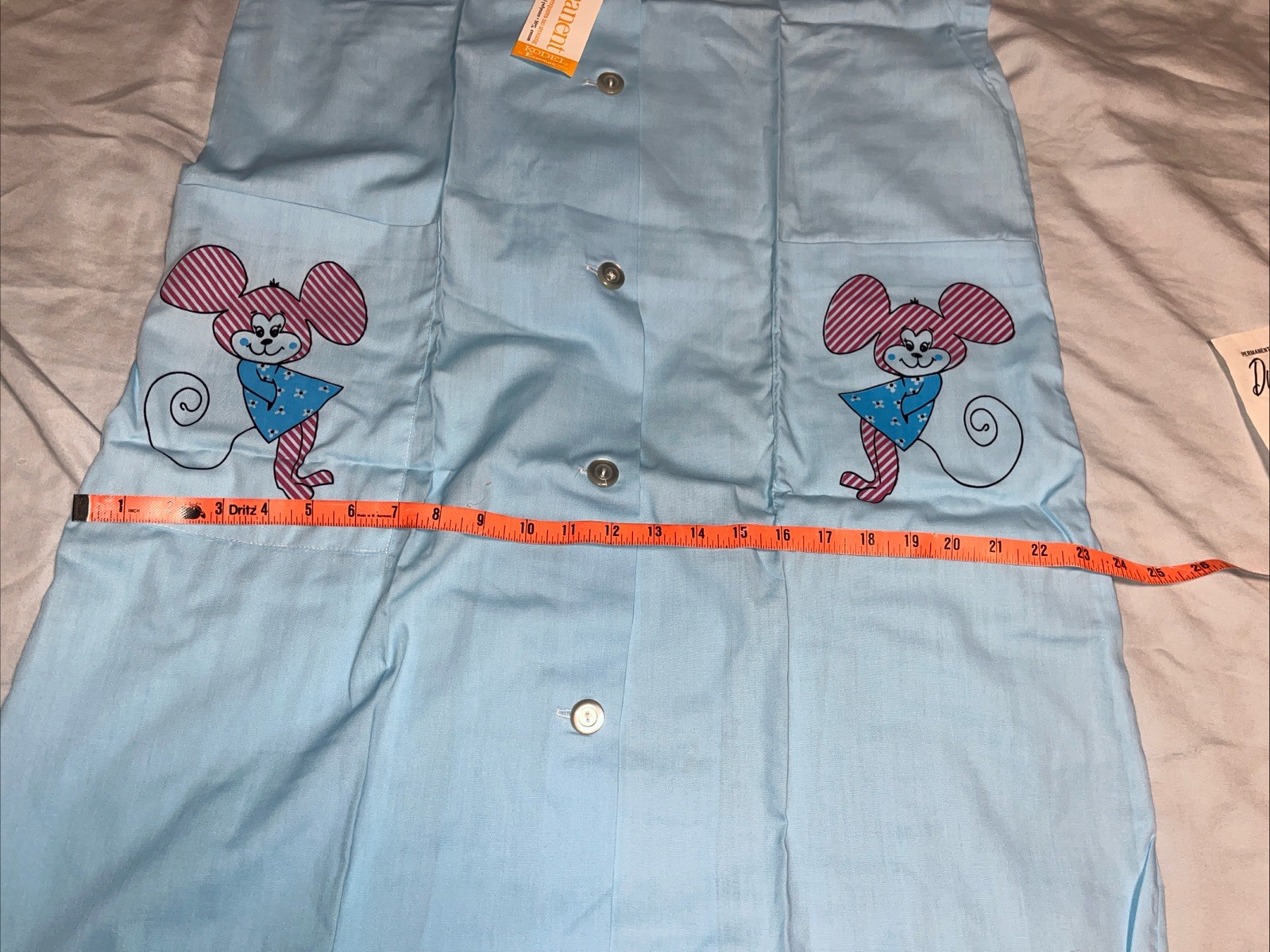 Vintage Springmaid Blue Smiling Monkey Mouse Sz16 Ladies Button Down Duster IOP