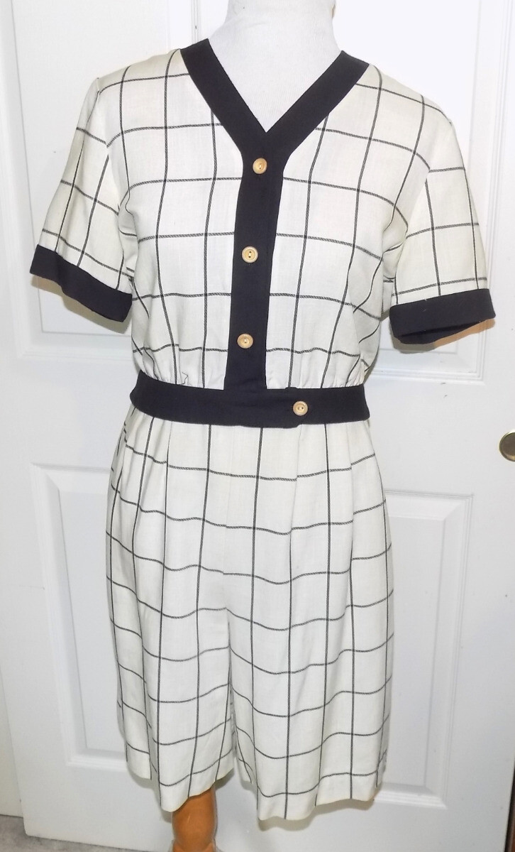 80s California Design Petite Dorothy Samuel Tan Black Skort Rayon Flax Set 6 B40