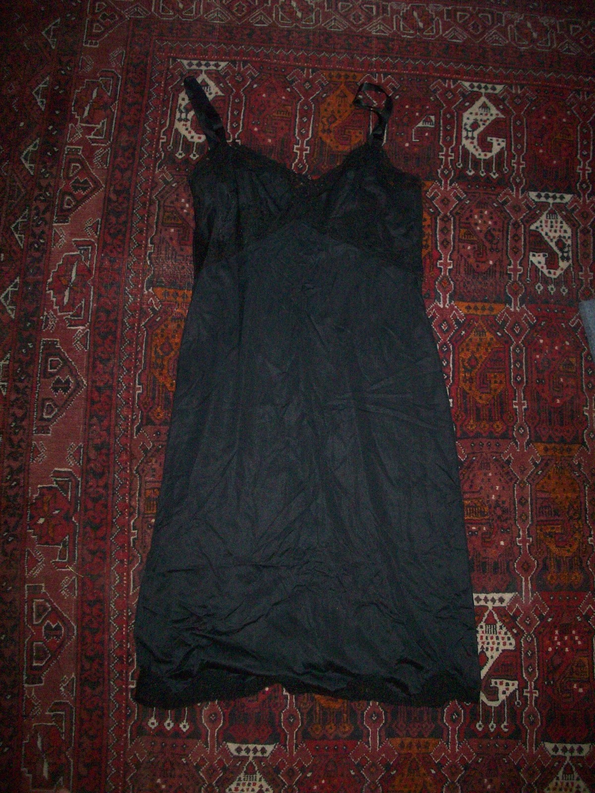 Vintage Black Lace Full Slip Dress Size 34 Nylon Embroidered Nightgown, No Tags