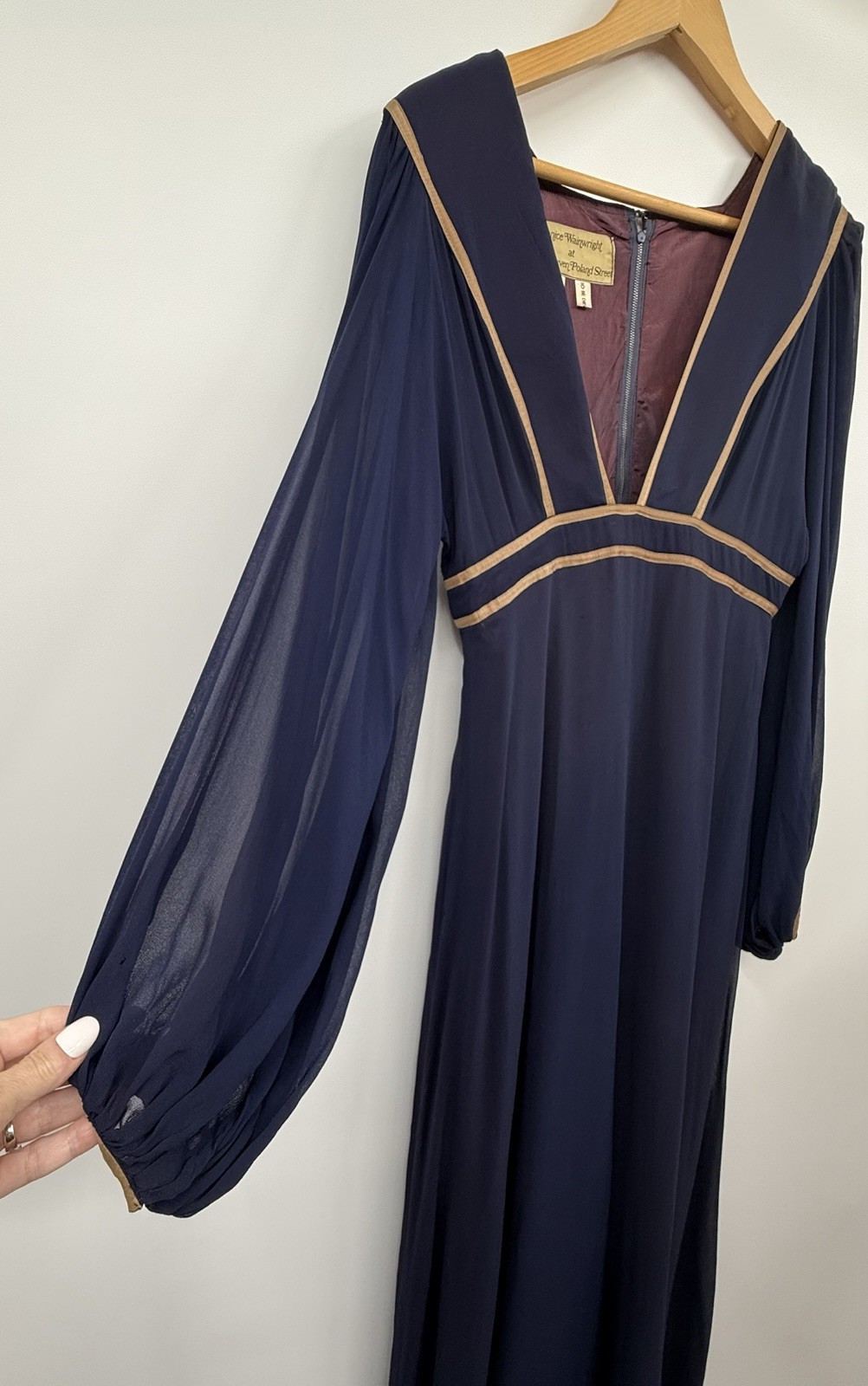 Janice Wainwright Vintage Empire Waist Blue Silk Gown 70s Edwardian SZ 12 *RARE*