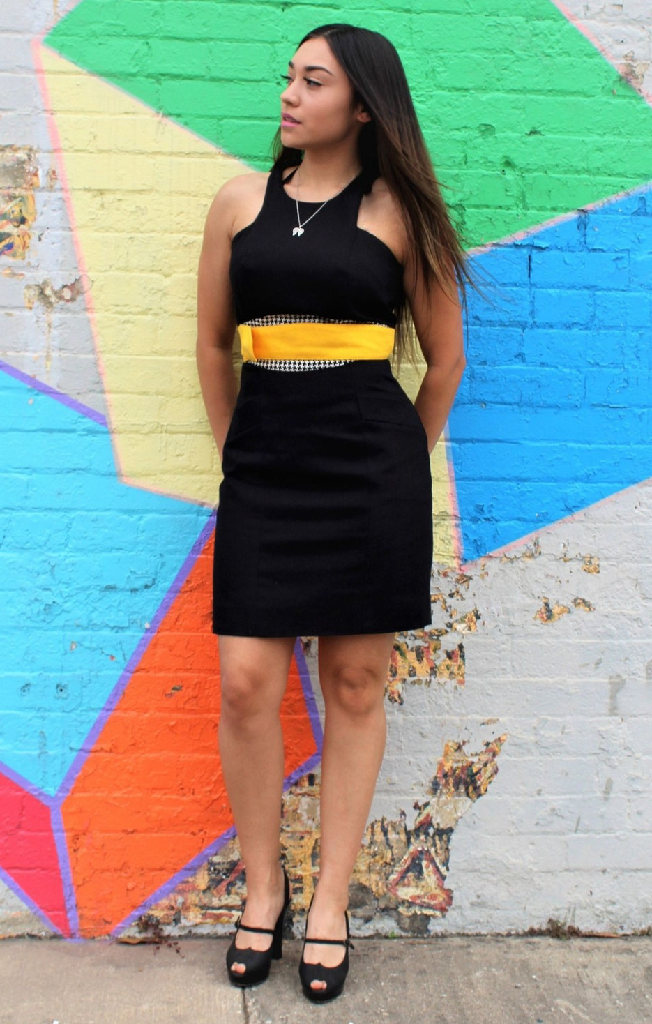 Vintage 90s Mini Dress Linda Segal Black White Houndstooth Fitted S Women