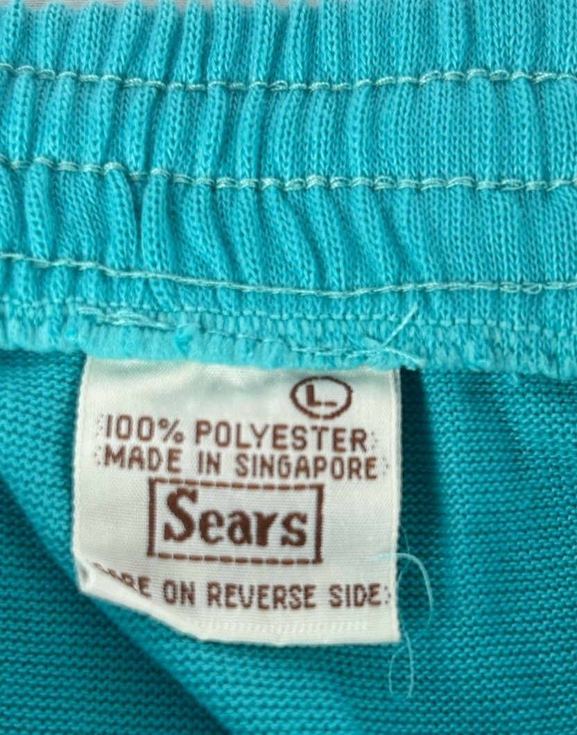 NWT Vintage Sears Turquoise White Track Shorts Womens L Pull On Gym Athletic