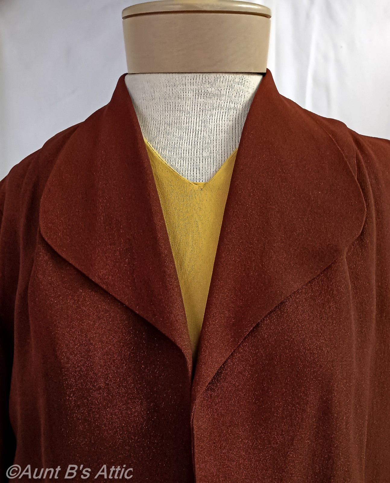 Vintage 40’s Demi Dell Originals 3Pc Br/Gold Rayon Crepe Dress Jacket & Belt LG