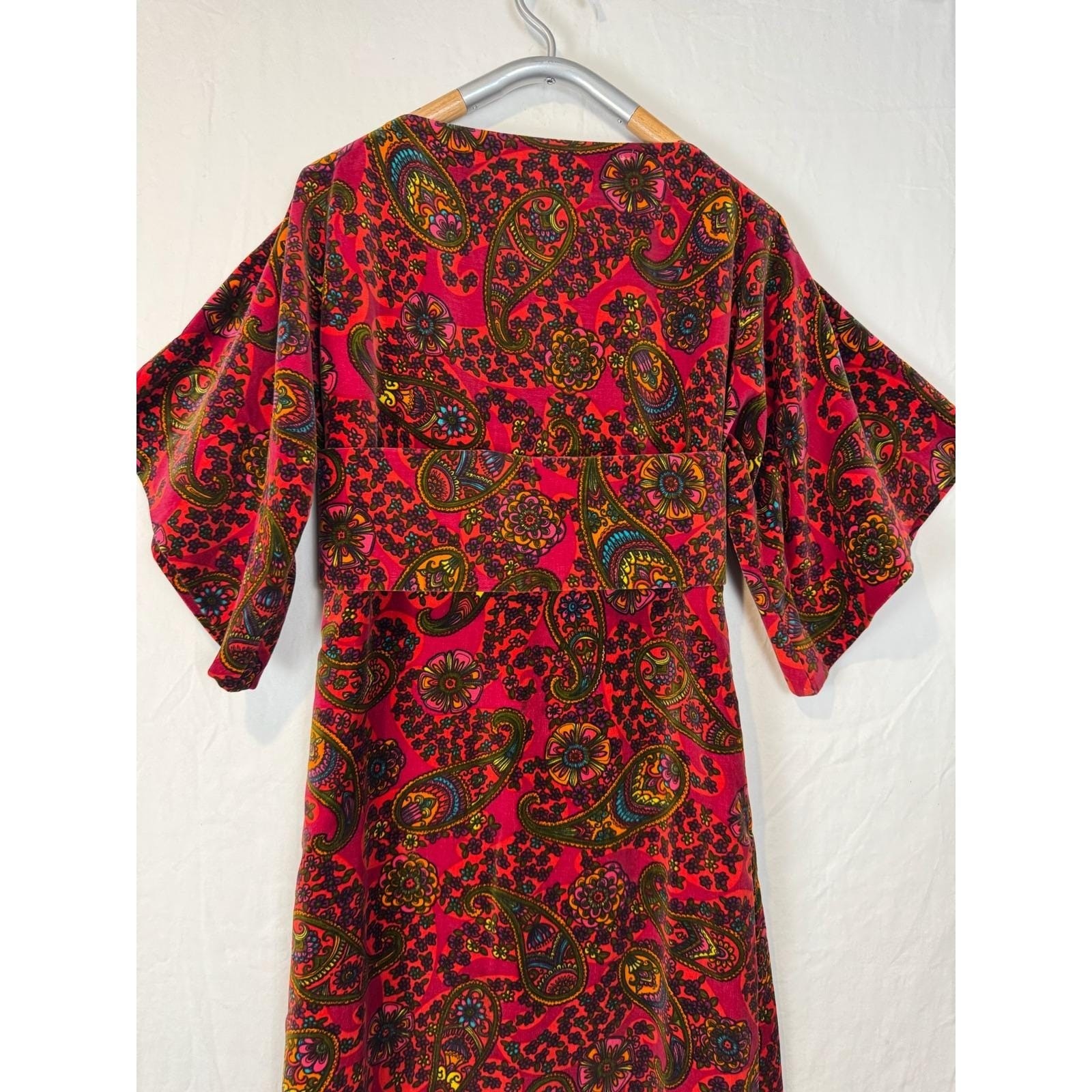 intage 70s Velvet Paisley Boho Maxi Dress Handmade Medium Retro Hippie Festival