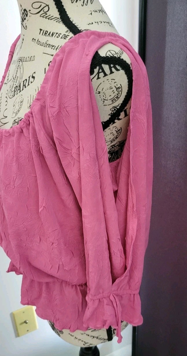 VTG Pretty Girl of Ca Hot Pink Cold Shoulder, Off Shoulder Ruffled Top XL