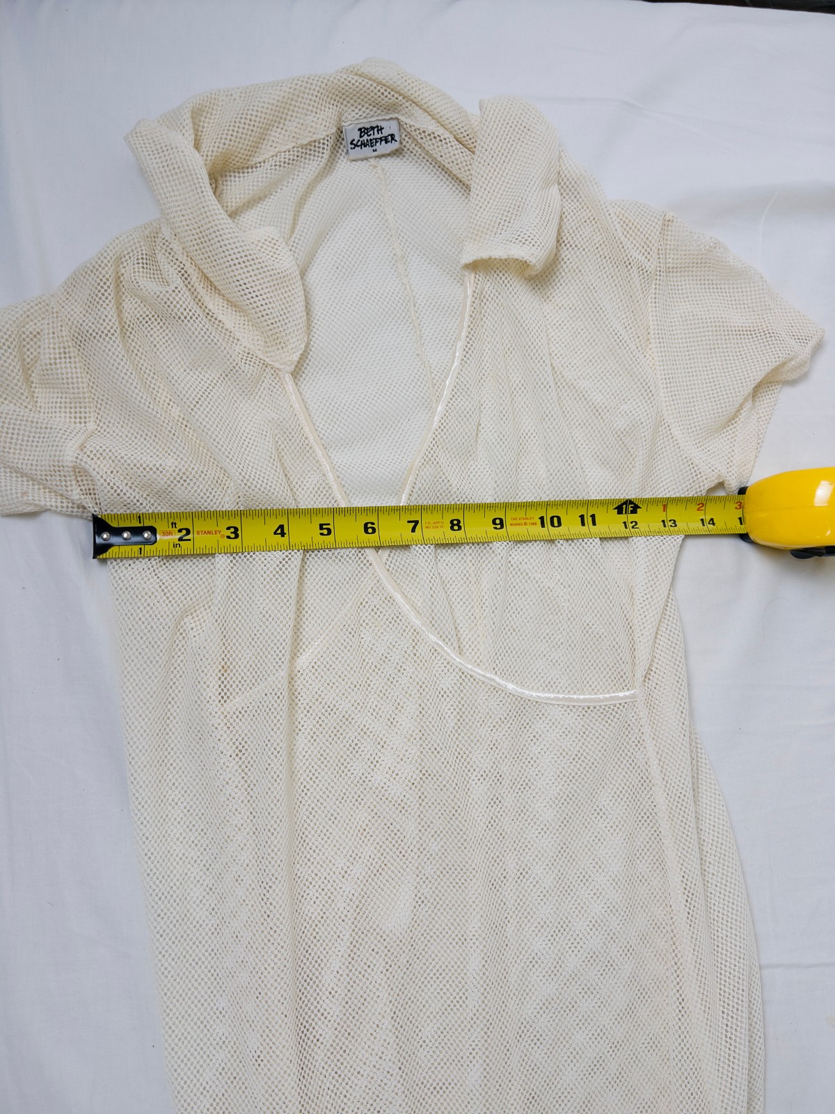 Vintage 90s Beth Schaeffer Wrap Dress Sz M White Maxi Mesh Sheer Festival Party