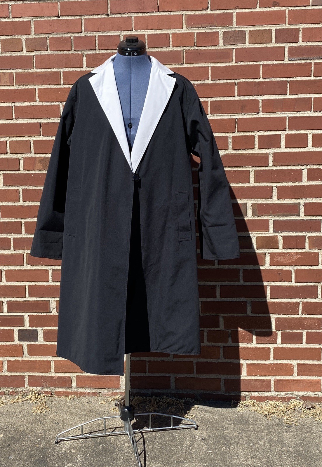 Vintage 80s Ladies Trench Coat Black And Light Grey Reversible By Townhouse Sz L