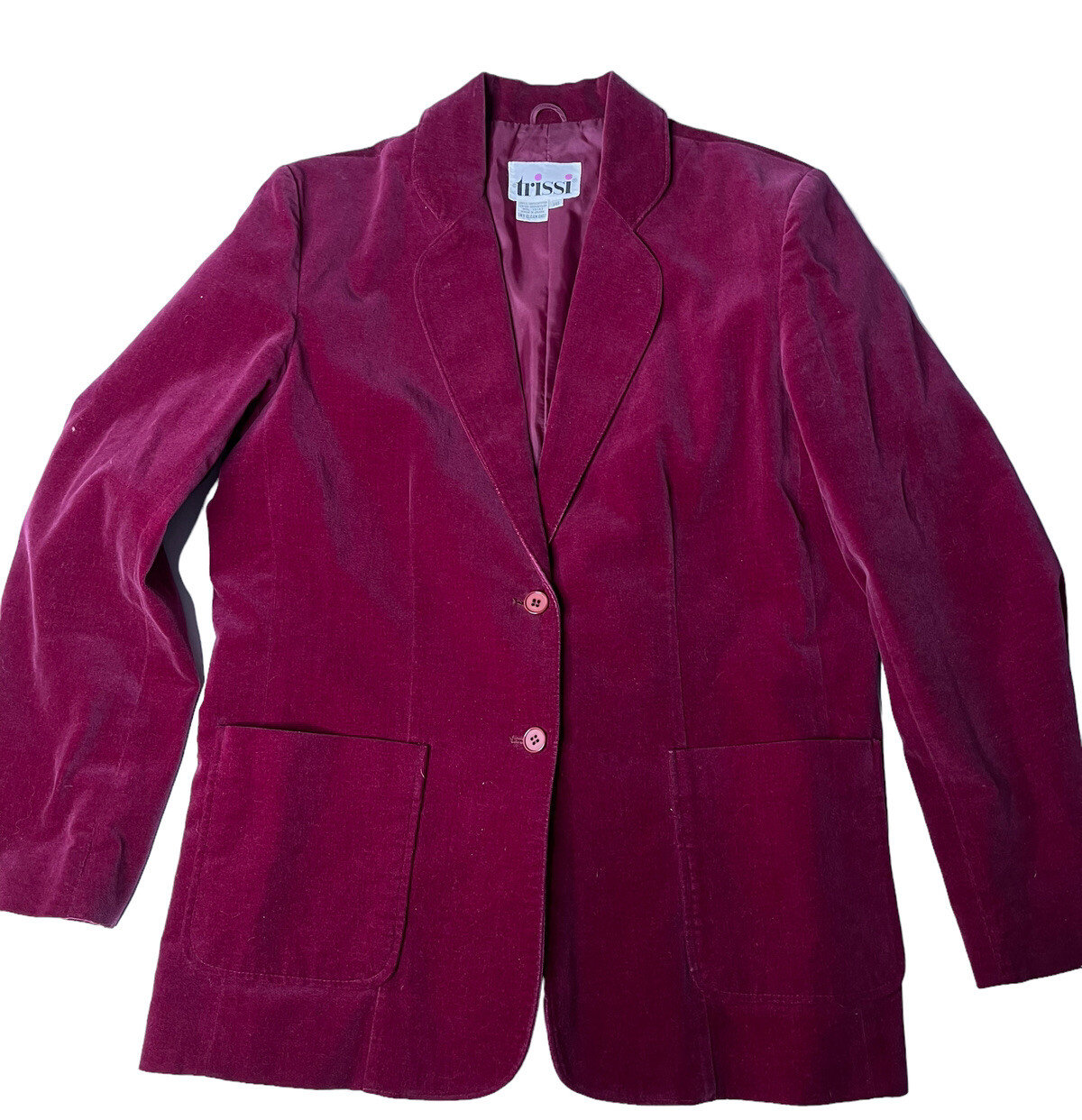Vintage Trissi’s Woman Velvet Blazer Size 16 Burgundy Wine Shoulder Pads Bust 39