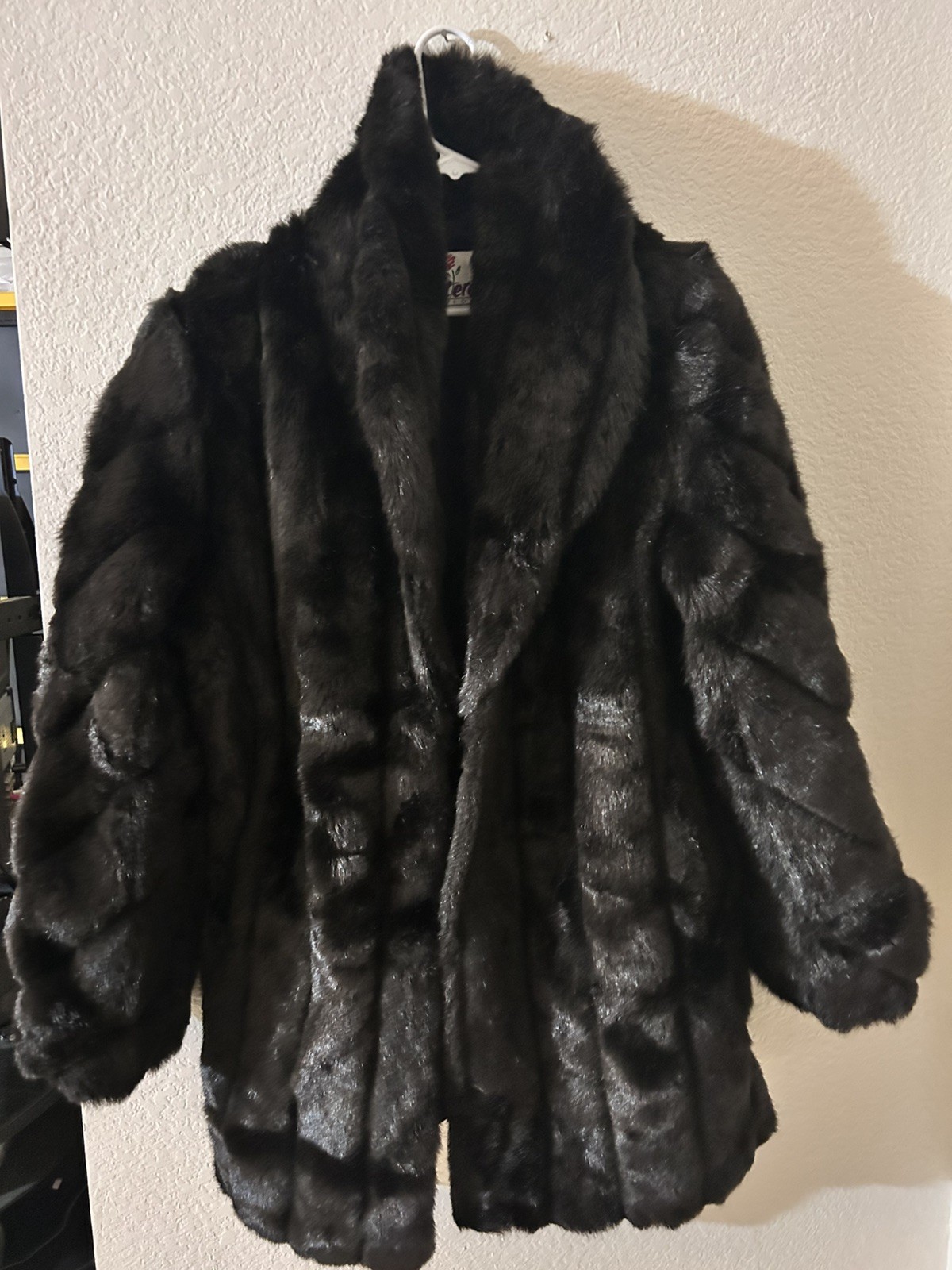 Y2K Vintage 90S Monterey Fashions Black Faux Fur Coat / Jacket SZ 16 Retro