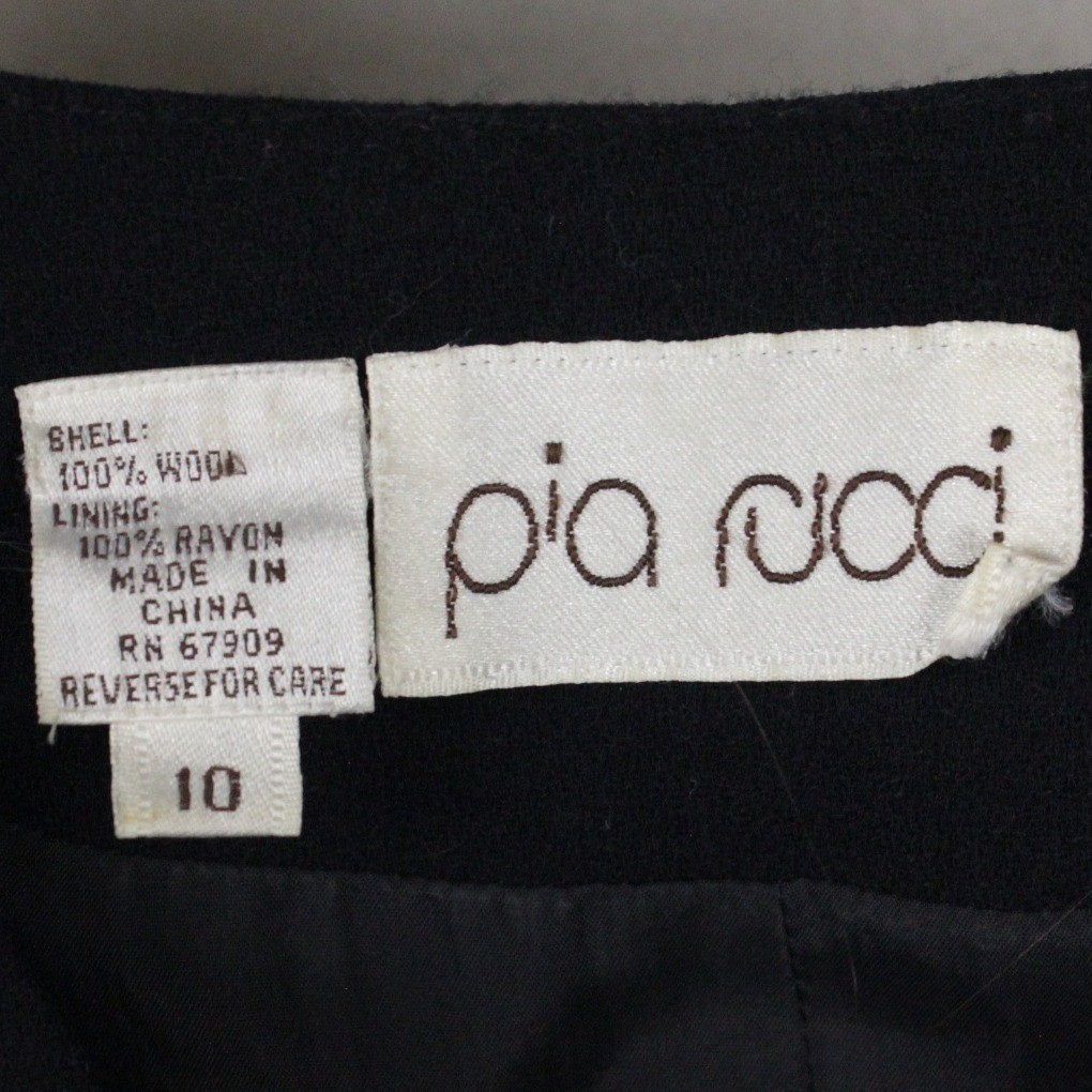 Vintage Pia Rucci Black Wool Beaded Fringe Dress 80s Double Breasted Size 10