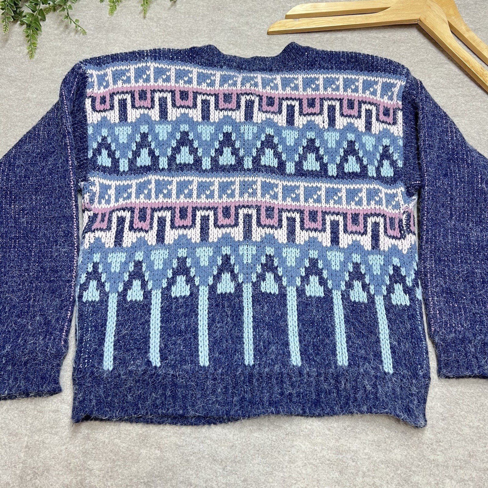Paris Sport Club Universal Vintage Blue Fair Isle Fuzzy Knit Cardigan Sweater S