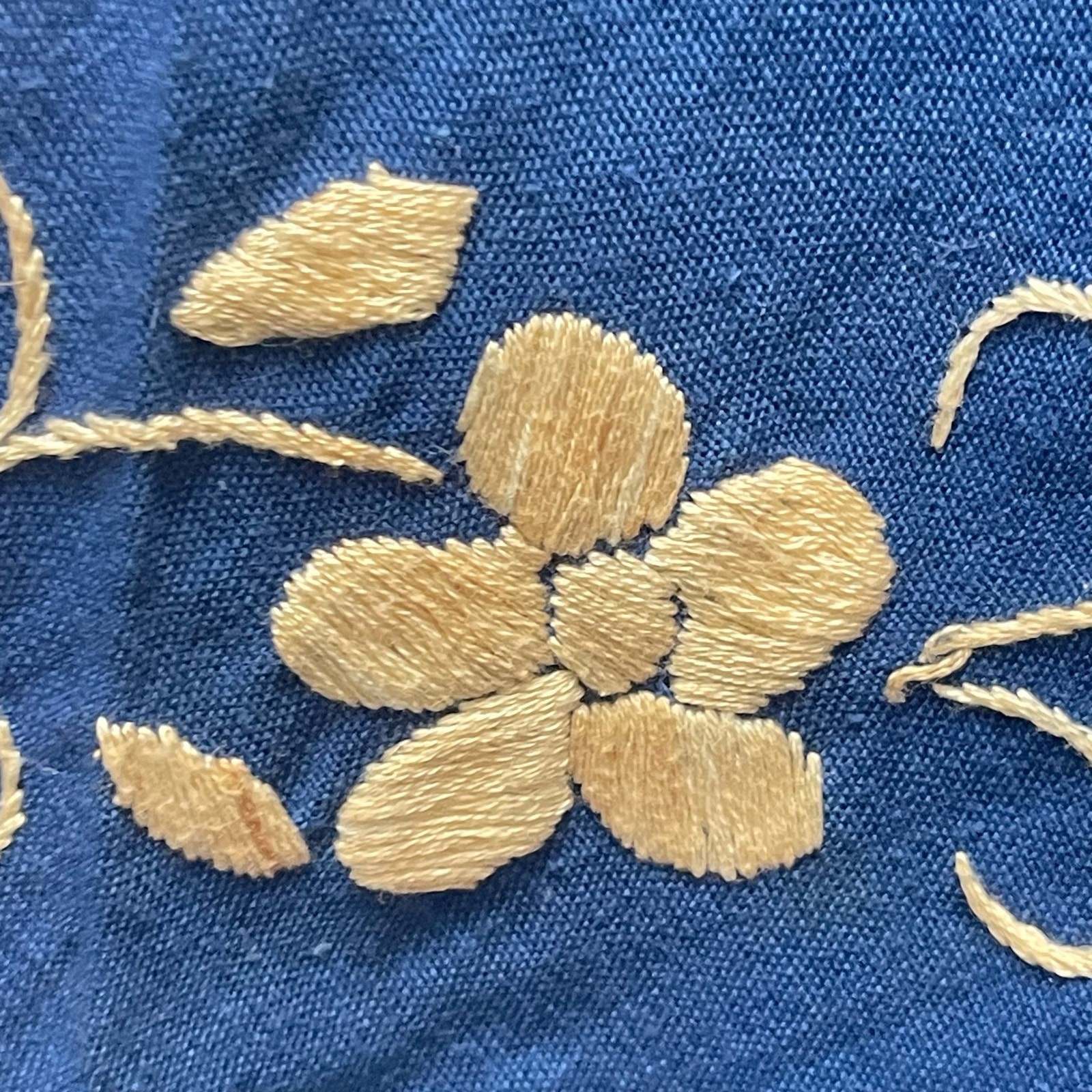 Blue Linen Embroidered Peasant Maxi Dress Sweeping Skirt Small Vintage 1960’s