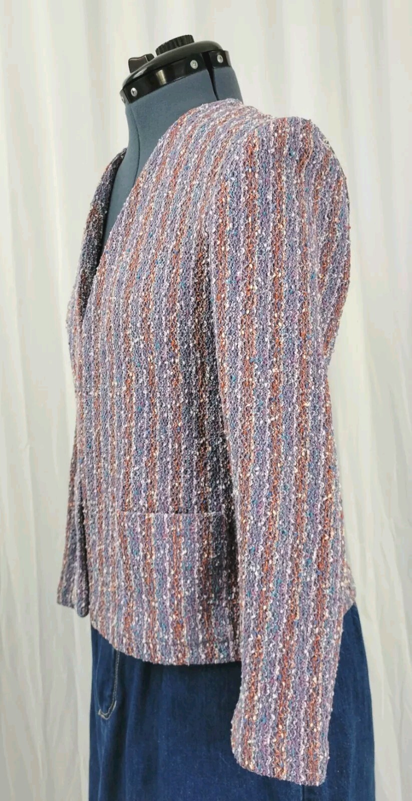 Vintage Unlined Striped Cardigan in Purple/Tan/Blue/White Size XS?
