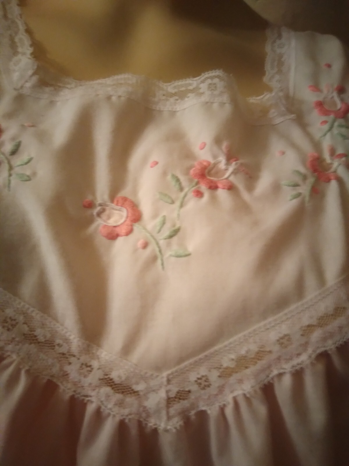 Vintage Nicole Pink Cotton Blend Gown Lace and Embroidery Bodice/sm