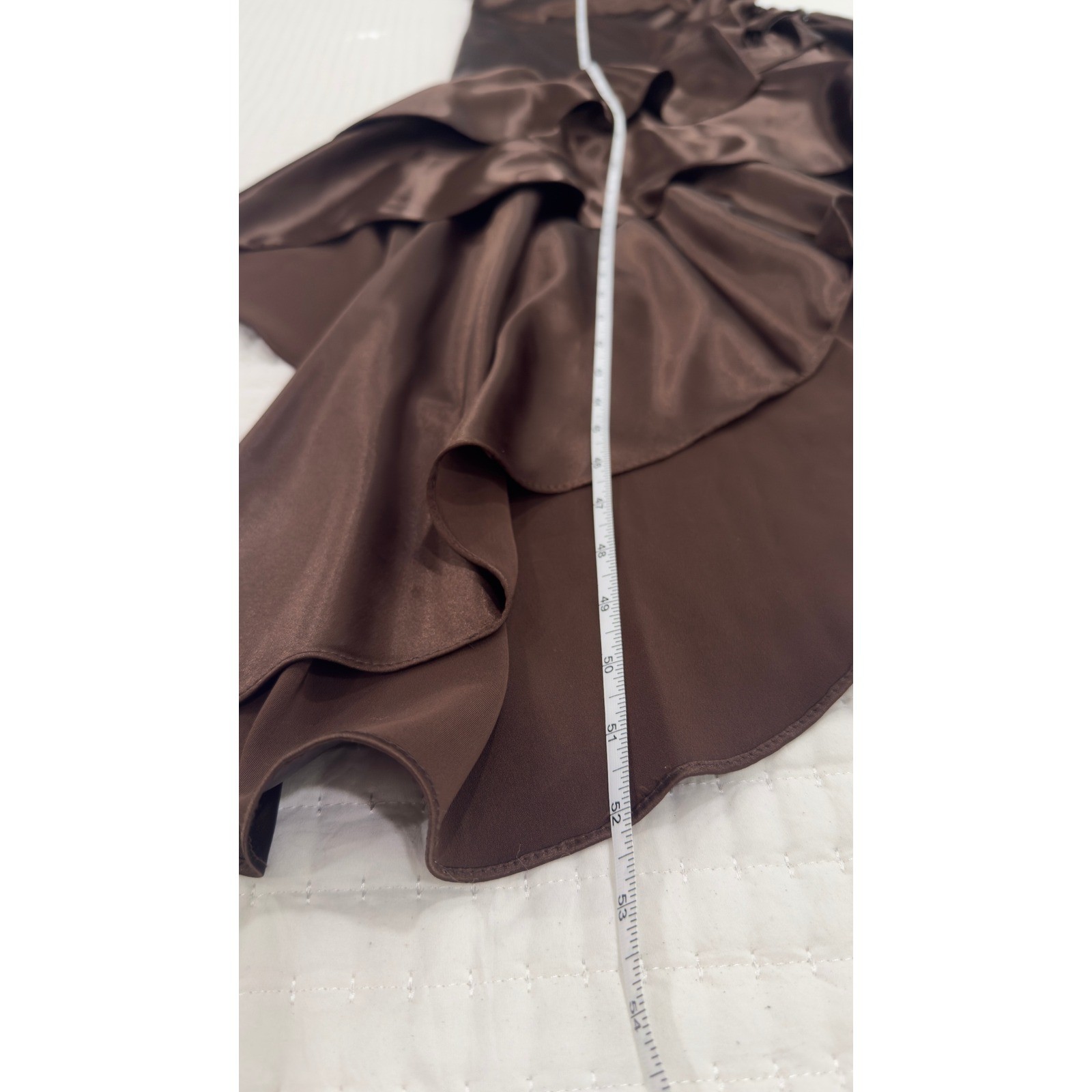 Vintage Blondie Nites Brown Satin Ruched Ruffle High Low Prom Dress 7