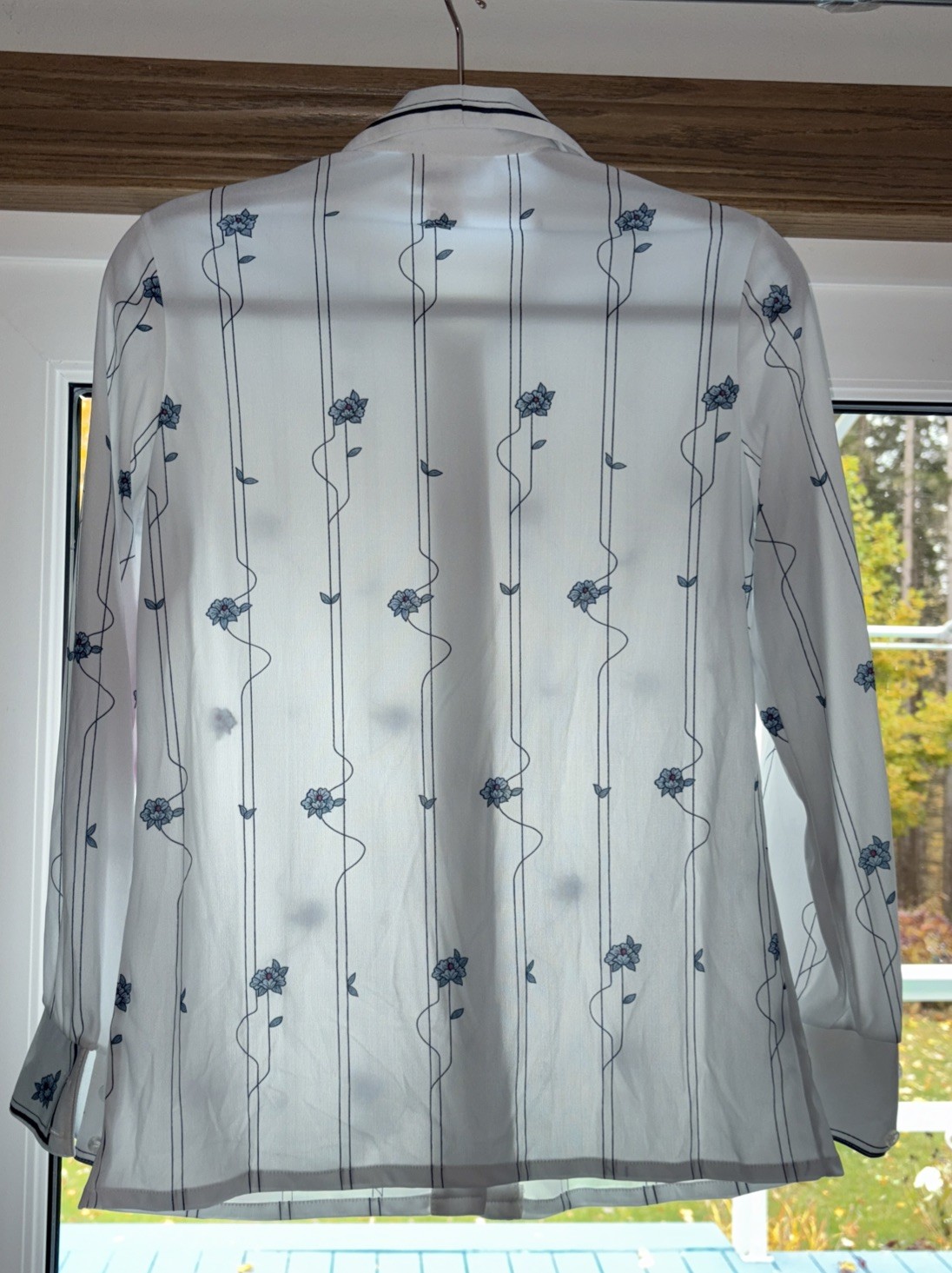Vtg NWT Trissi Qiella Long Sleeve M Flower Disco Retro 70’s Button Down Shirt