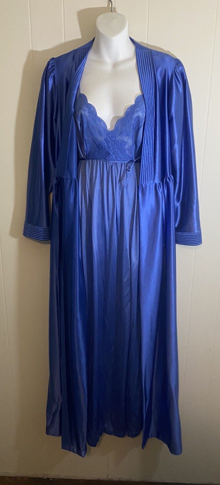VTG Gilead Nightgown 6531 & Robe 3996 Royal Blue Size Medium Whimsical Romantic