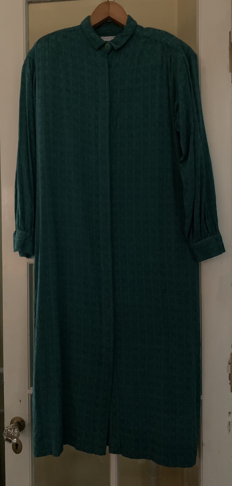 Vintage Young Traditions Sheath Pencil Dress Small ? Teal Plaid Buttons Collar**