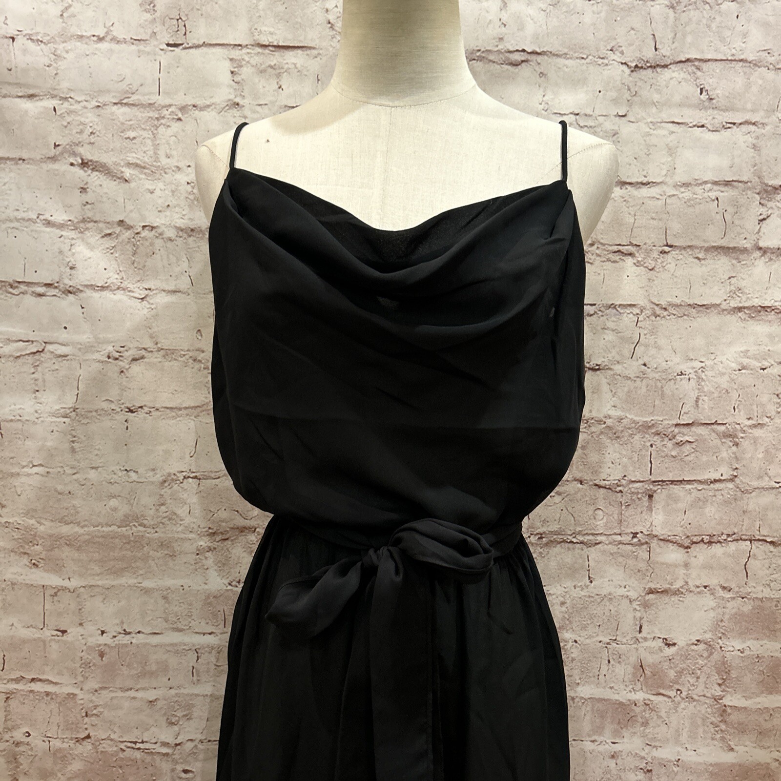 Vintage BILLY JACK FOR HER Sheer Black Spaghetti Strap Dress Tie Waist Size S