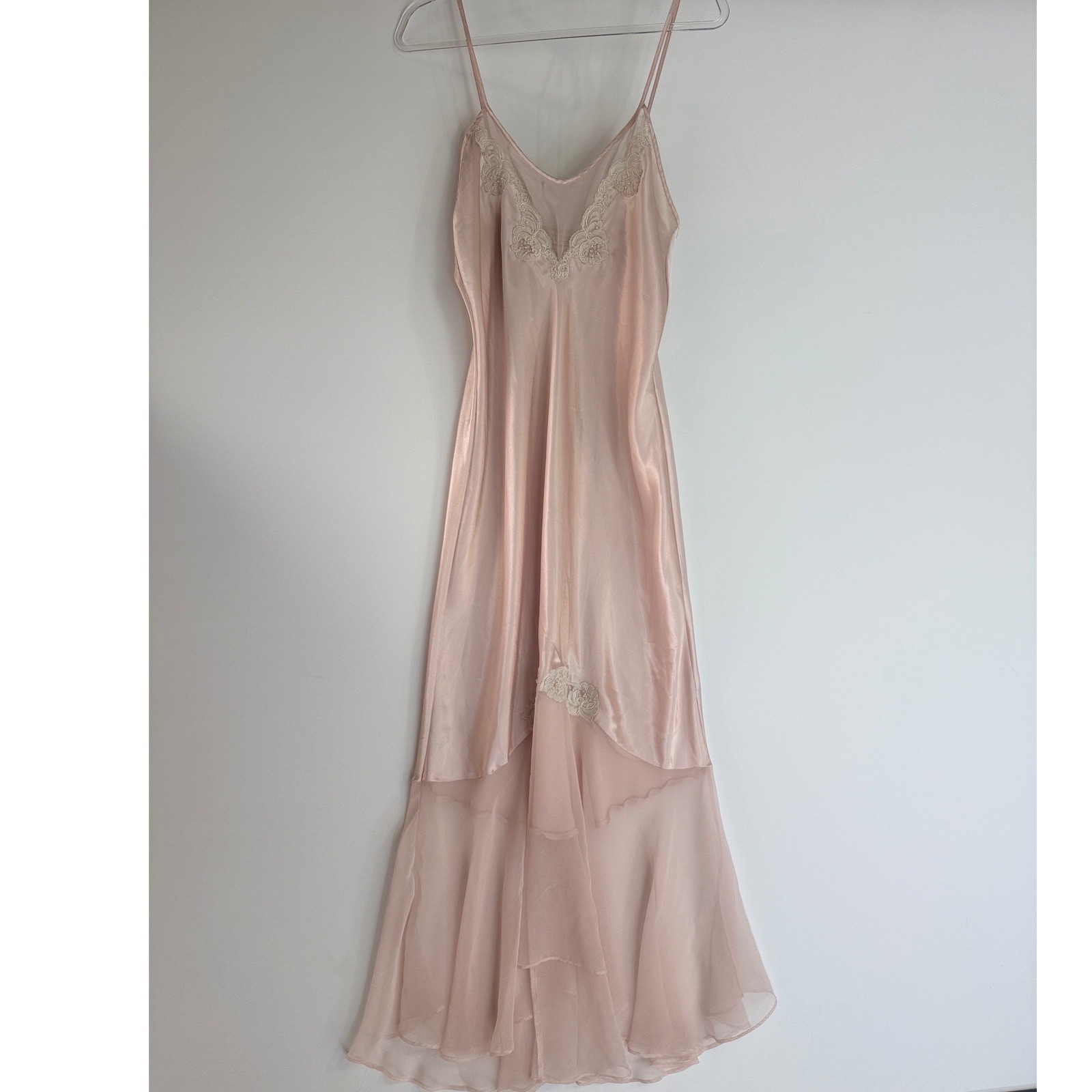 Vintage Victoria’s Secret Nightgown Slip Dress Women L Pink Lace Tiered Mesh Hem